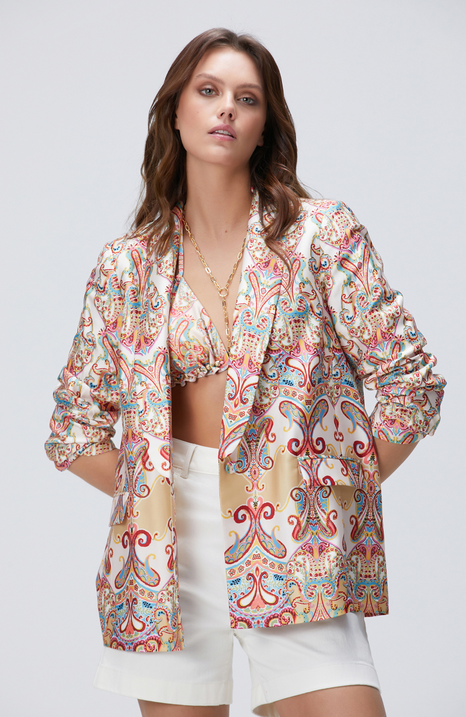 Bej Şal Desenli Ceket