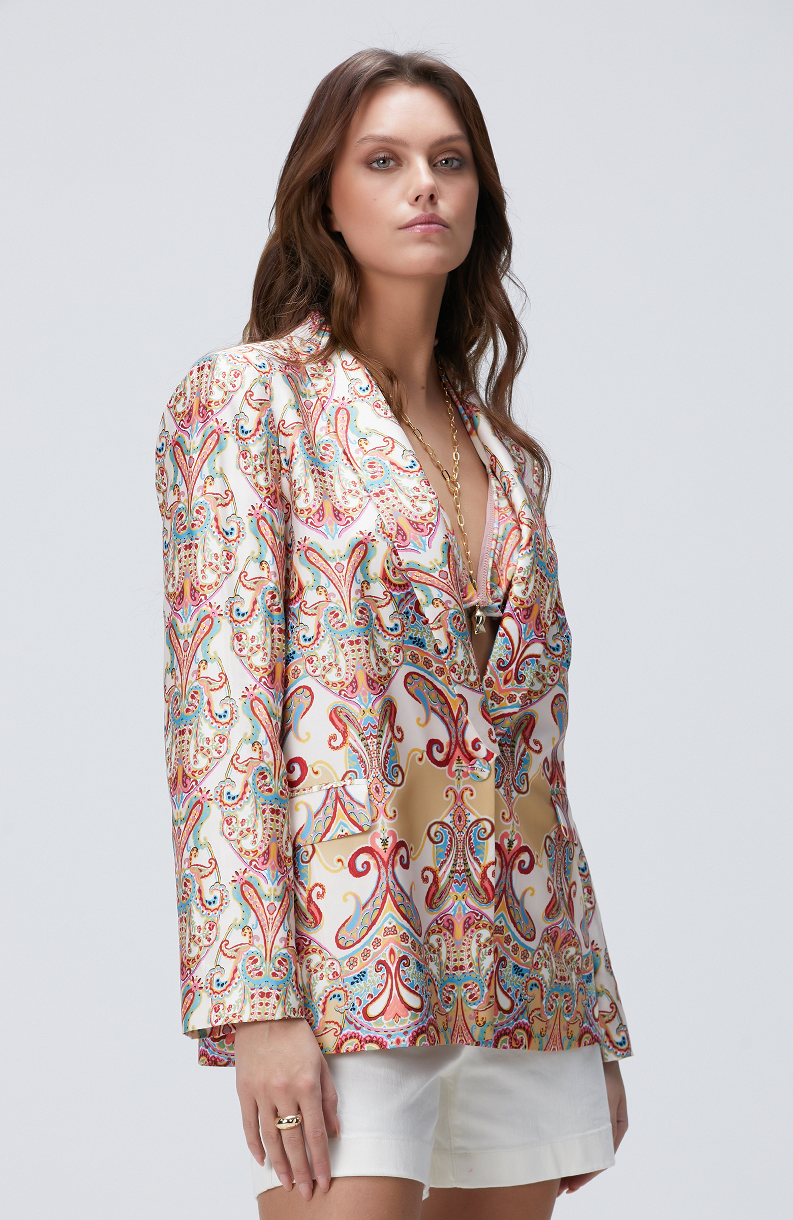 Bej Şal Desenli Ceket