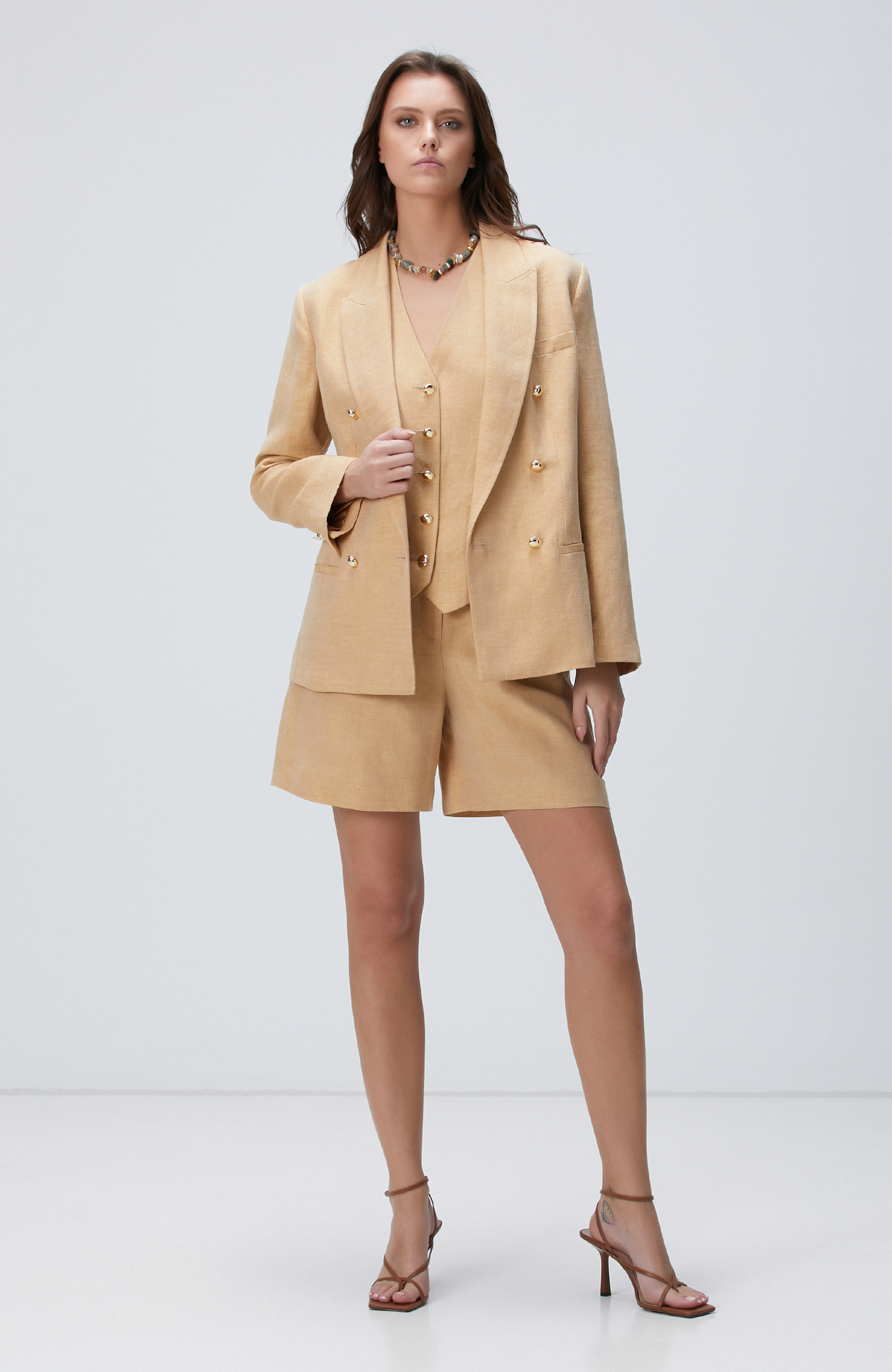 Limited Açık Bej Keten Karışımlı Ceket