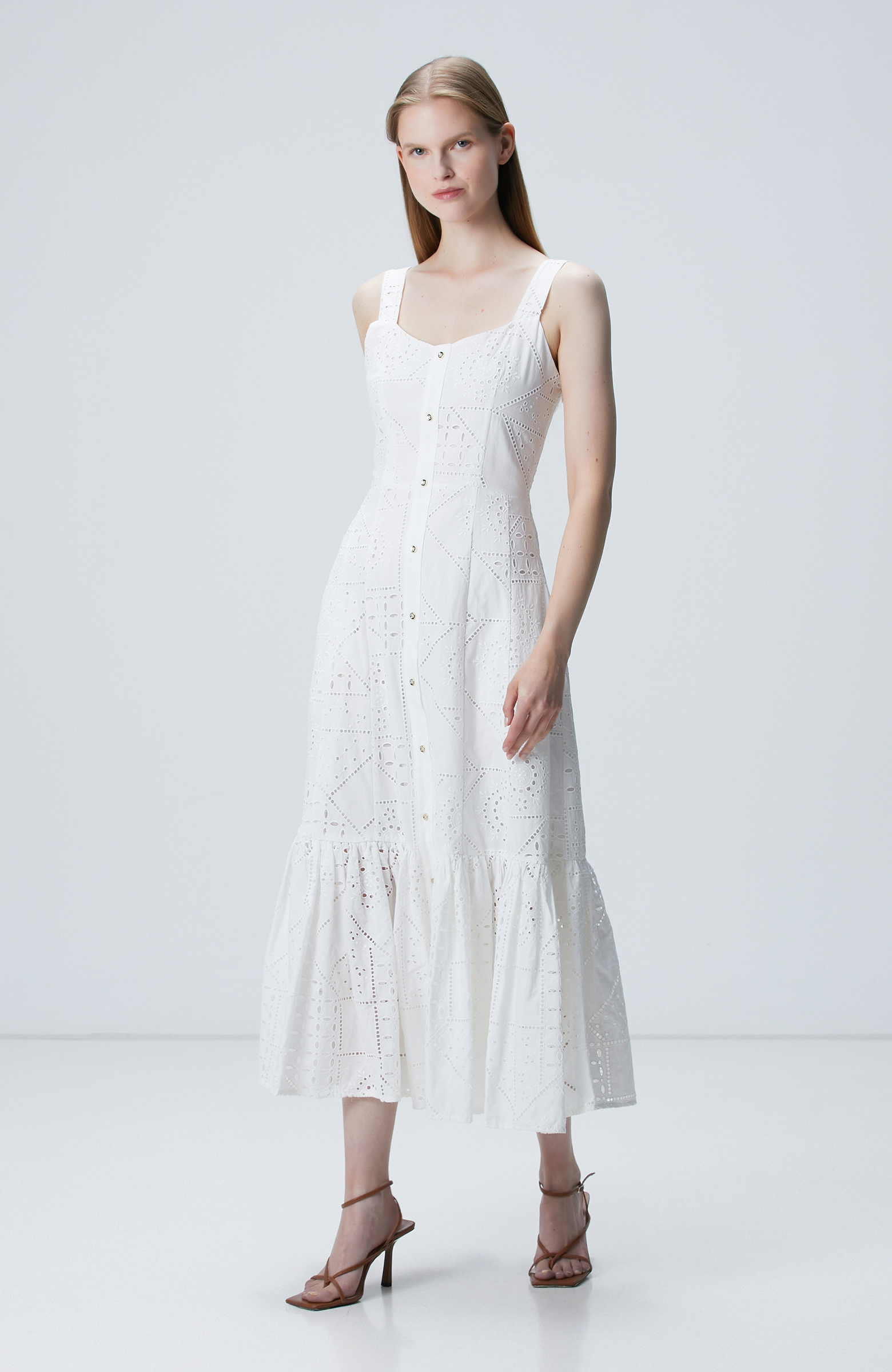 Beyaz Maxi Güpür Elbise