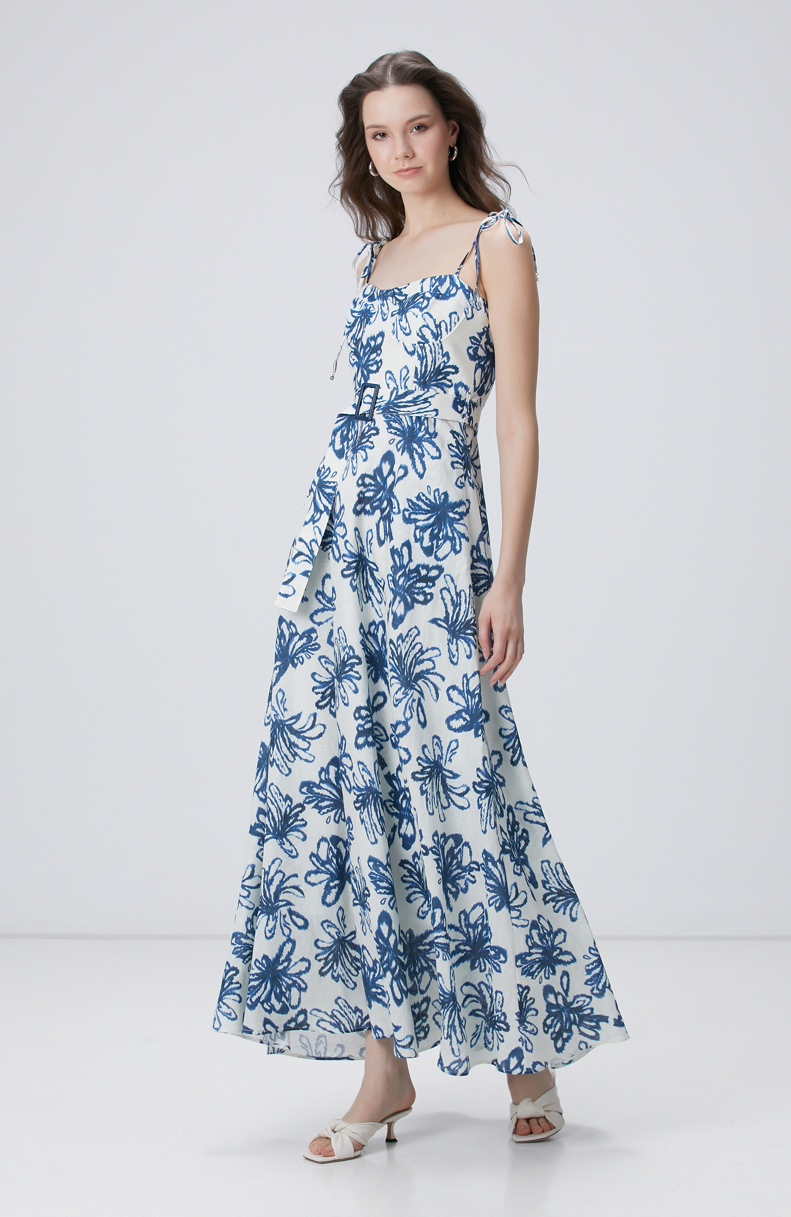 Mavi Maxi Keten Elbise