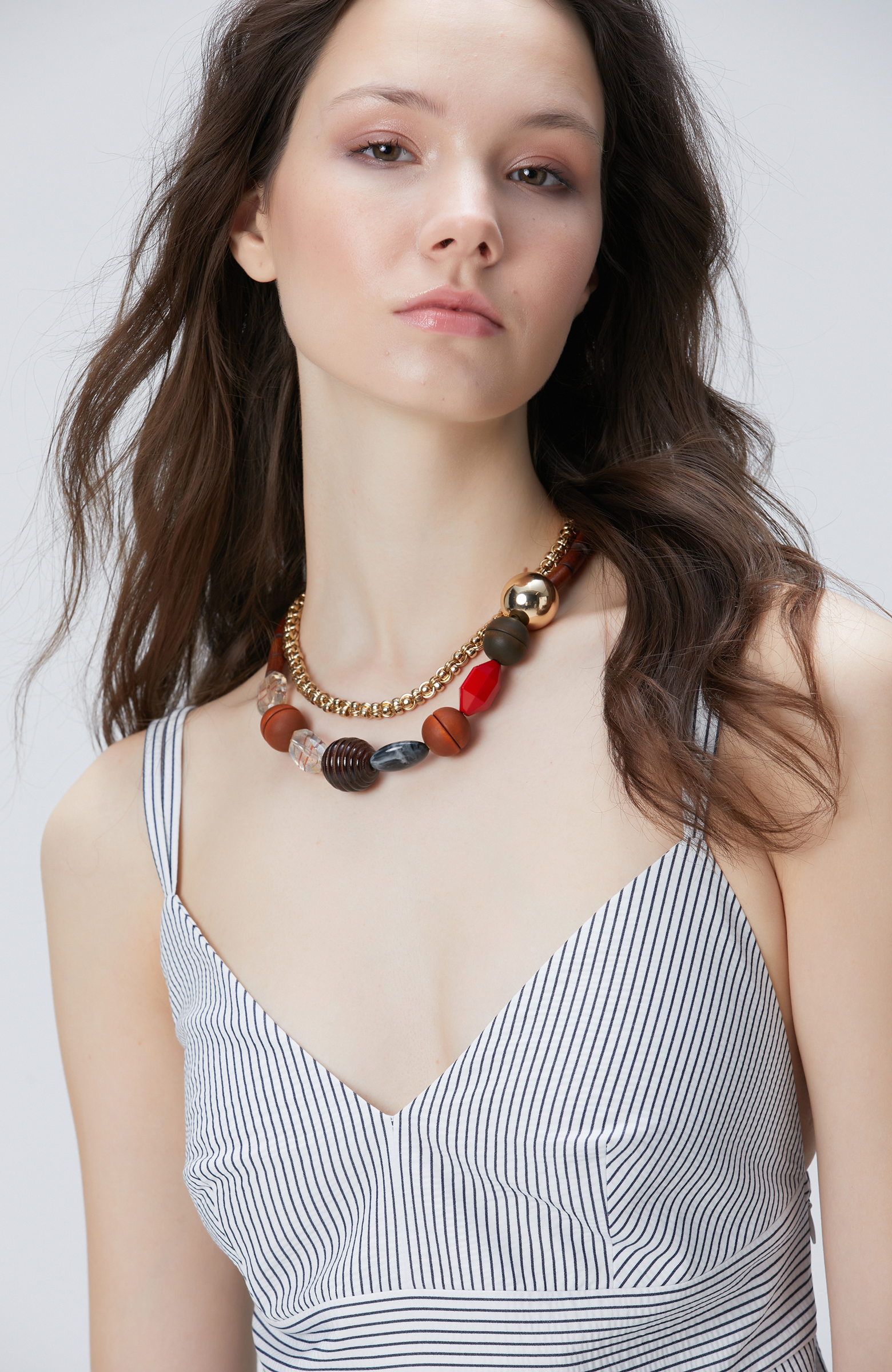 Lacivert Kırık Beyaz Çizgili Midi Elbise