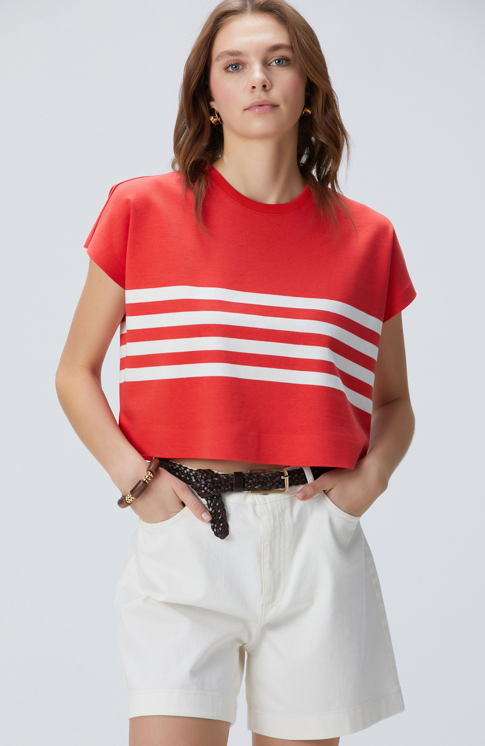 Kırmızı Beyaz Çizgili T-shirt