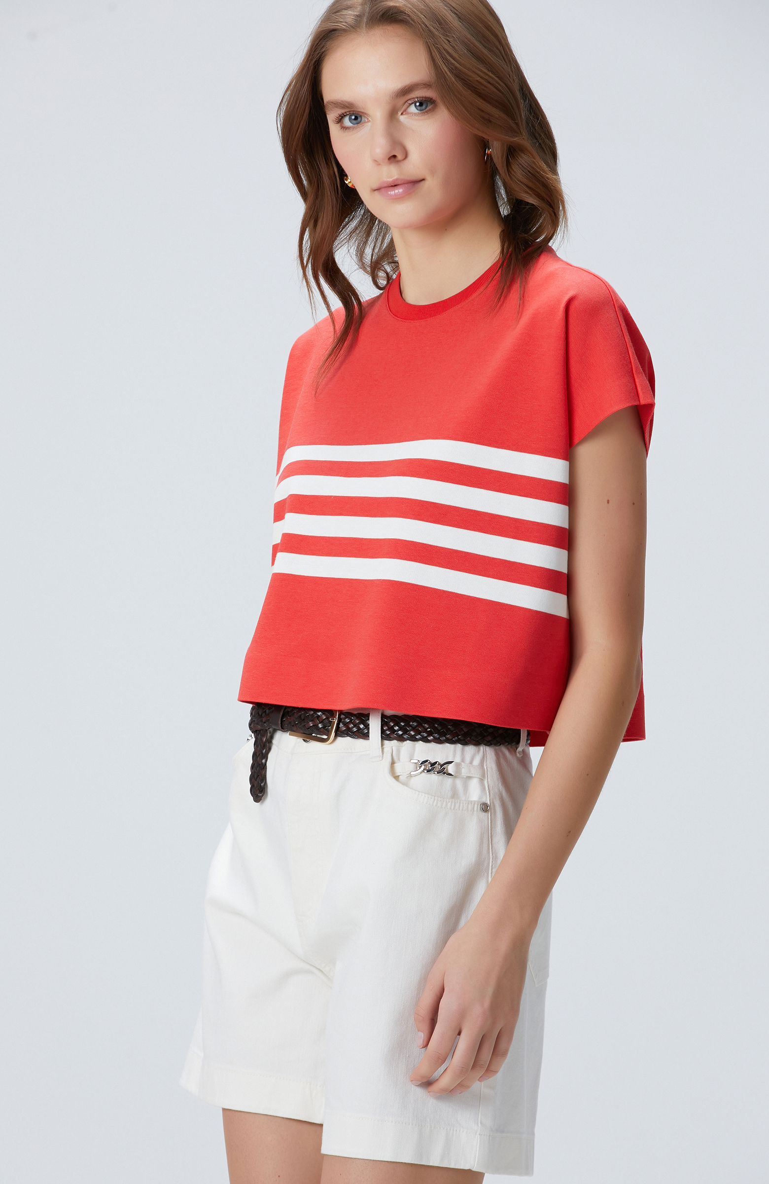Kırmızı Beyaz Çizgili T-shirt