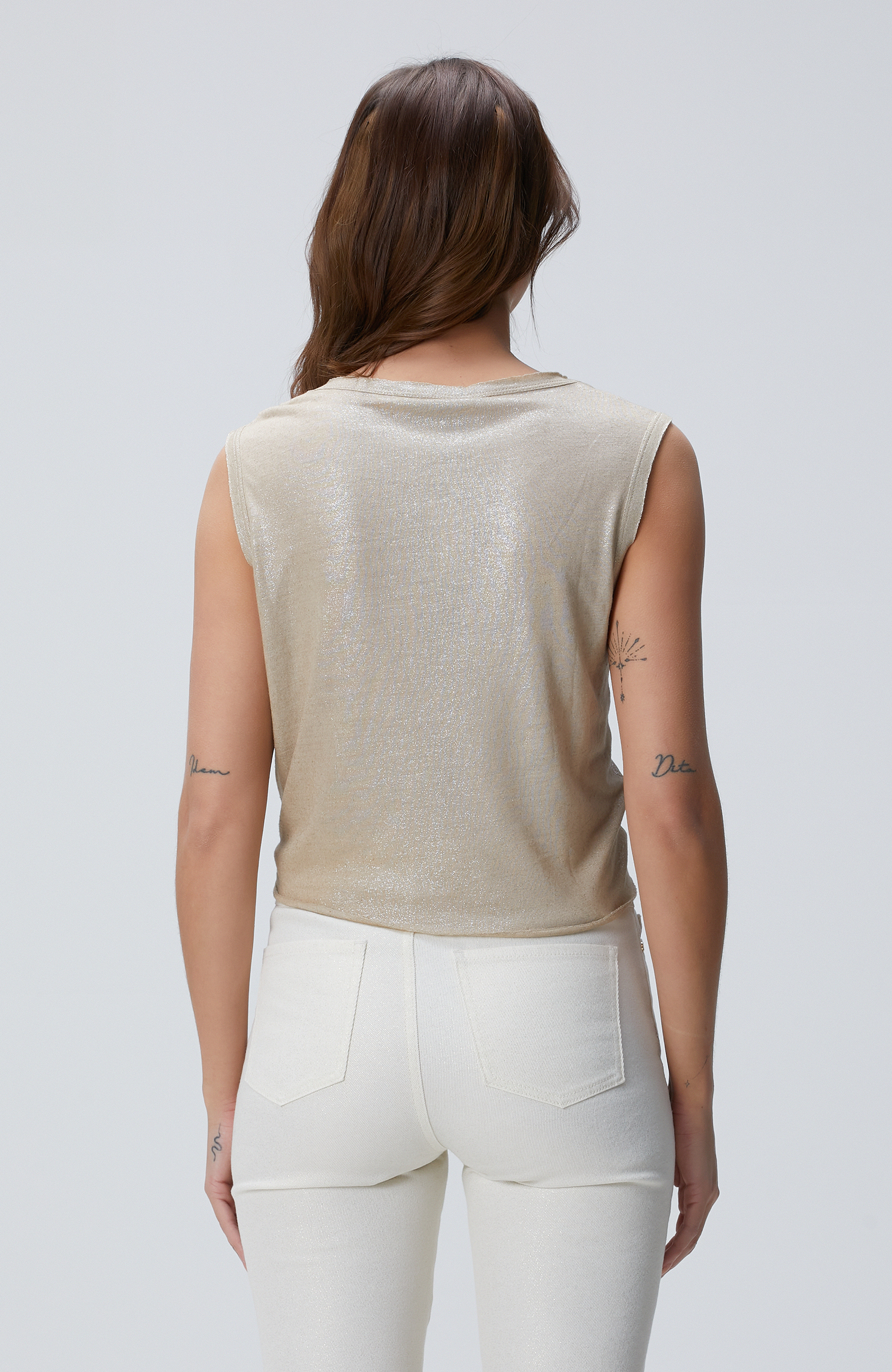 Bej Keten Karışımlı T-shirt