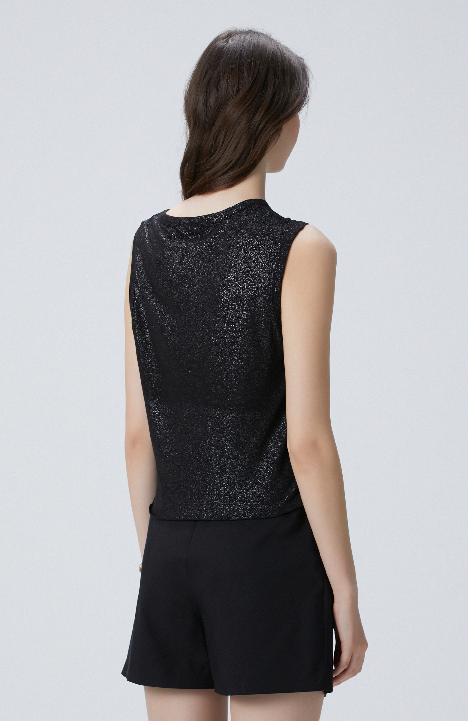 Siyah Varaklı Keten Karışımlı T-shirt