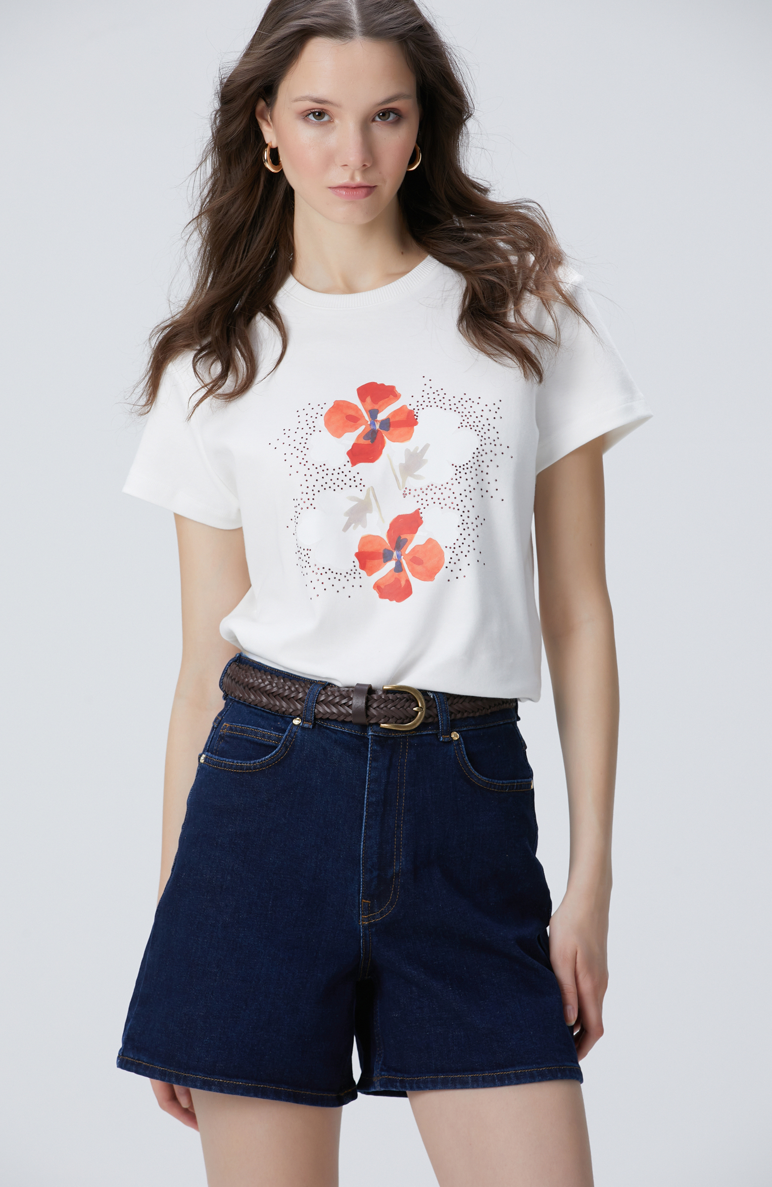 Kırık Beyaz Baskılı T-shirt