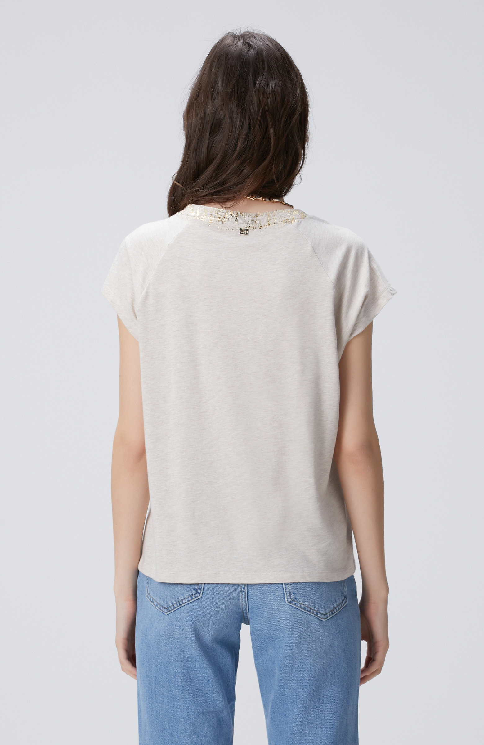 Bej Melanj Varak Baskılı T-shirt