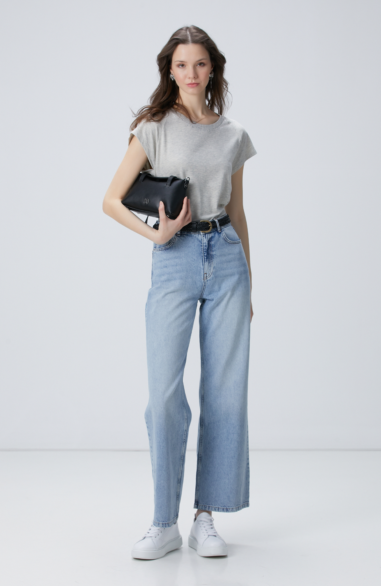 Gri Melanj Varak Baskılı T-shirt