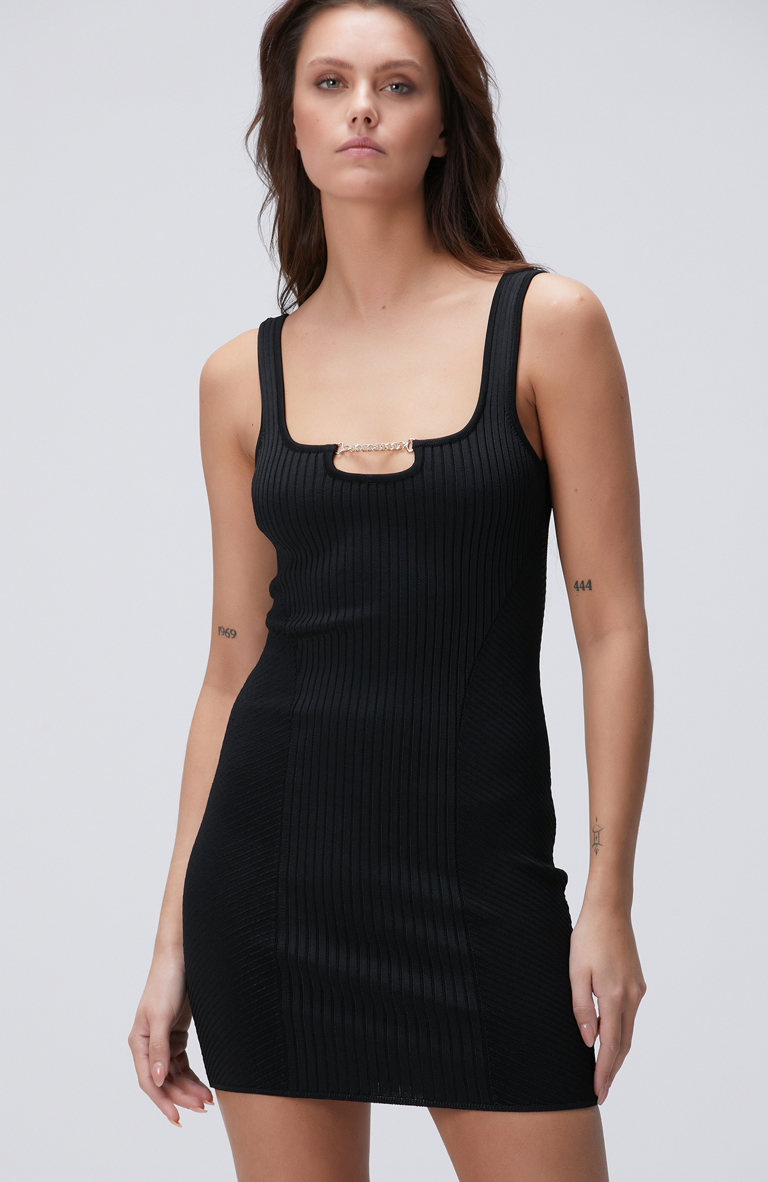 Siyah Mini Triko Elbise