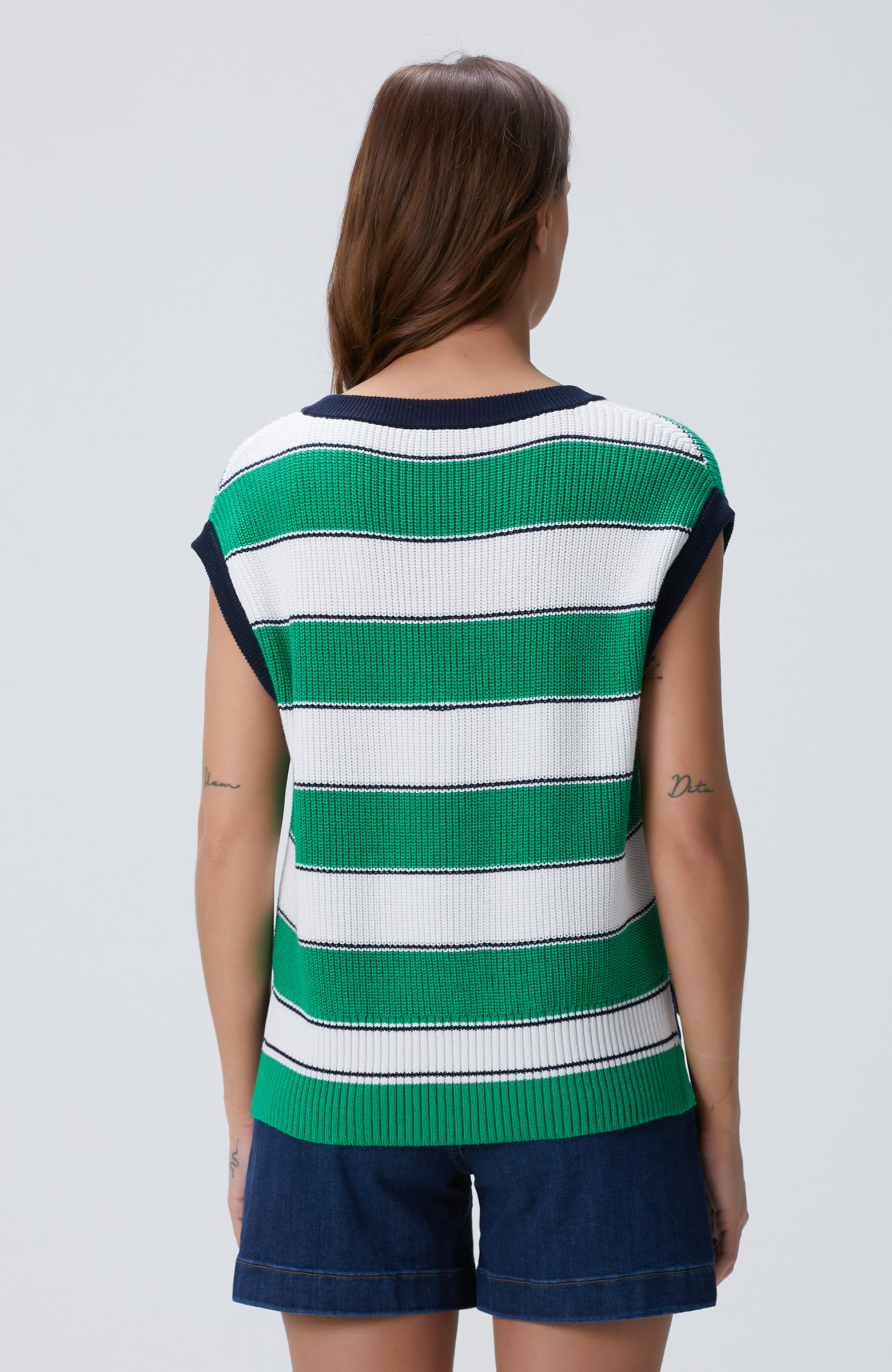 Yeşil Beyaz Çizgili Süveter