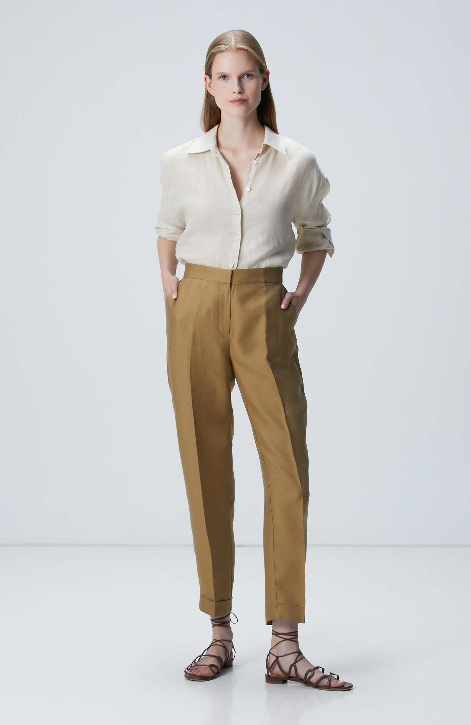 Yağ Yeşili Limited Keten Karışımlı Pantolon