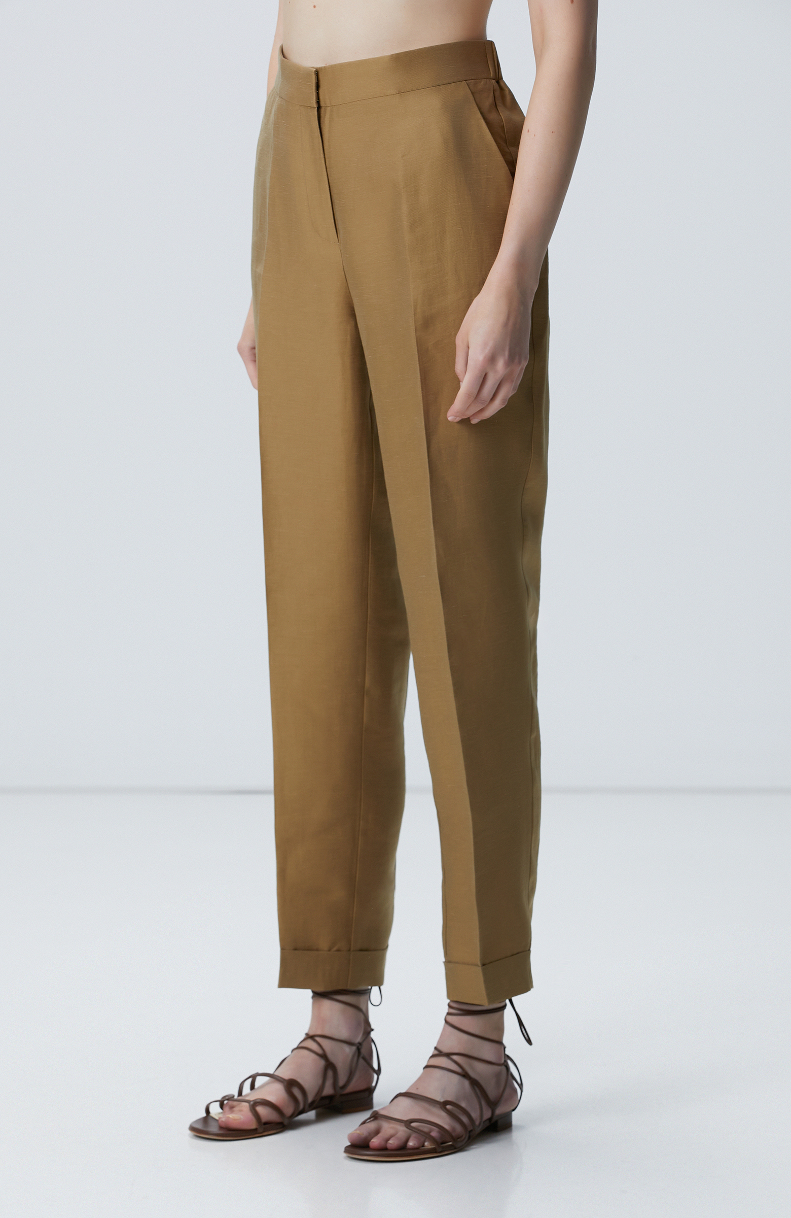 Yağ Yeşili Limited Keten Karışımlı Pantolon