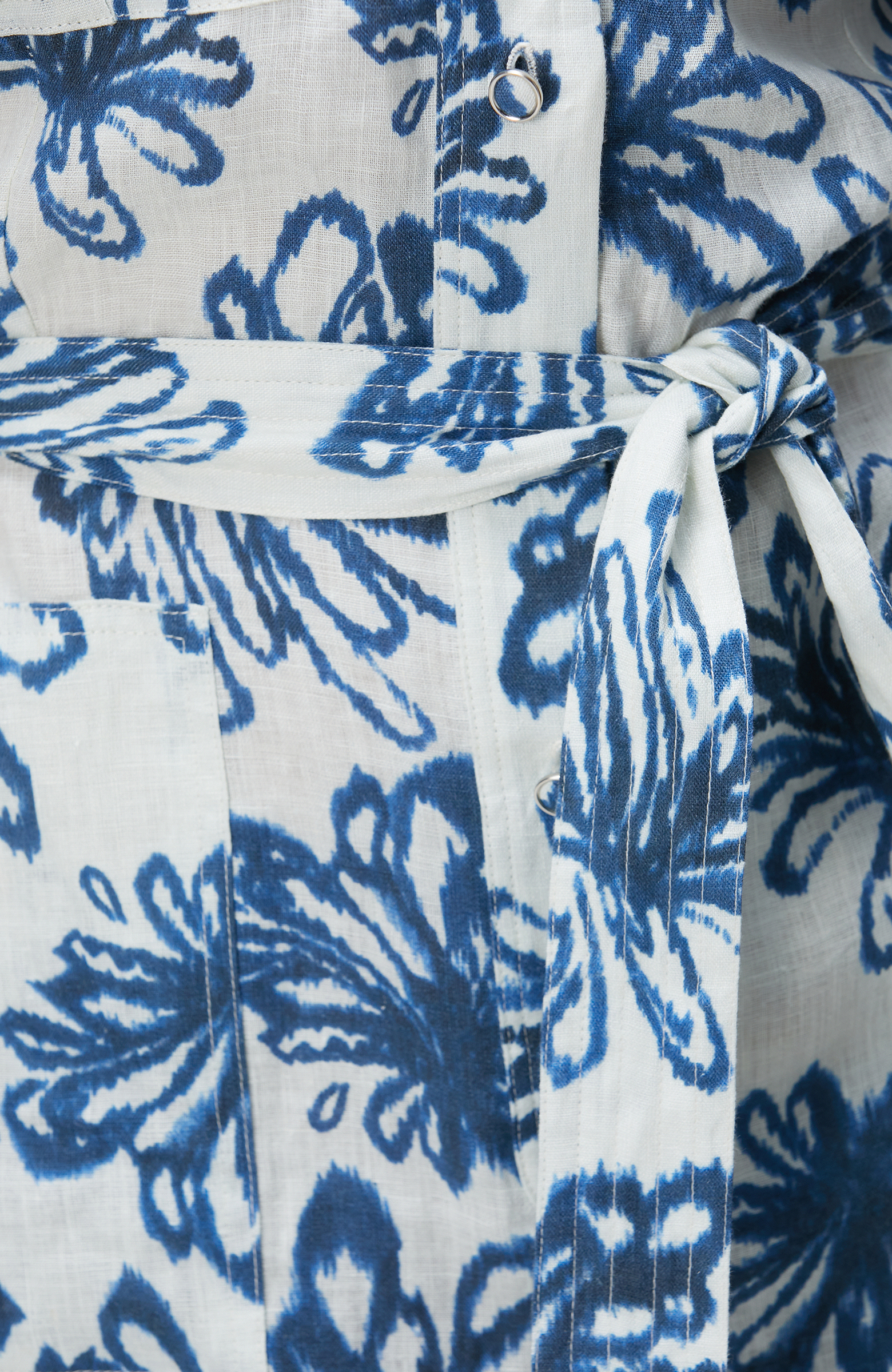 Mavi Desenli Keten Tulum