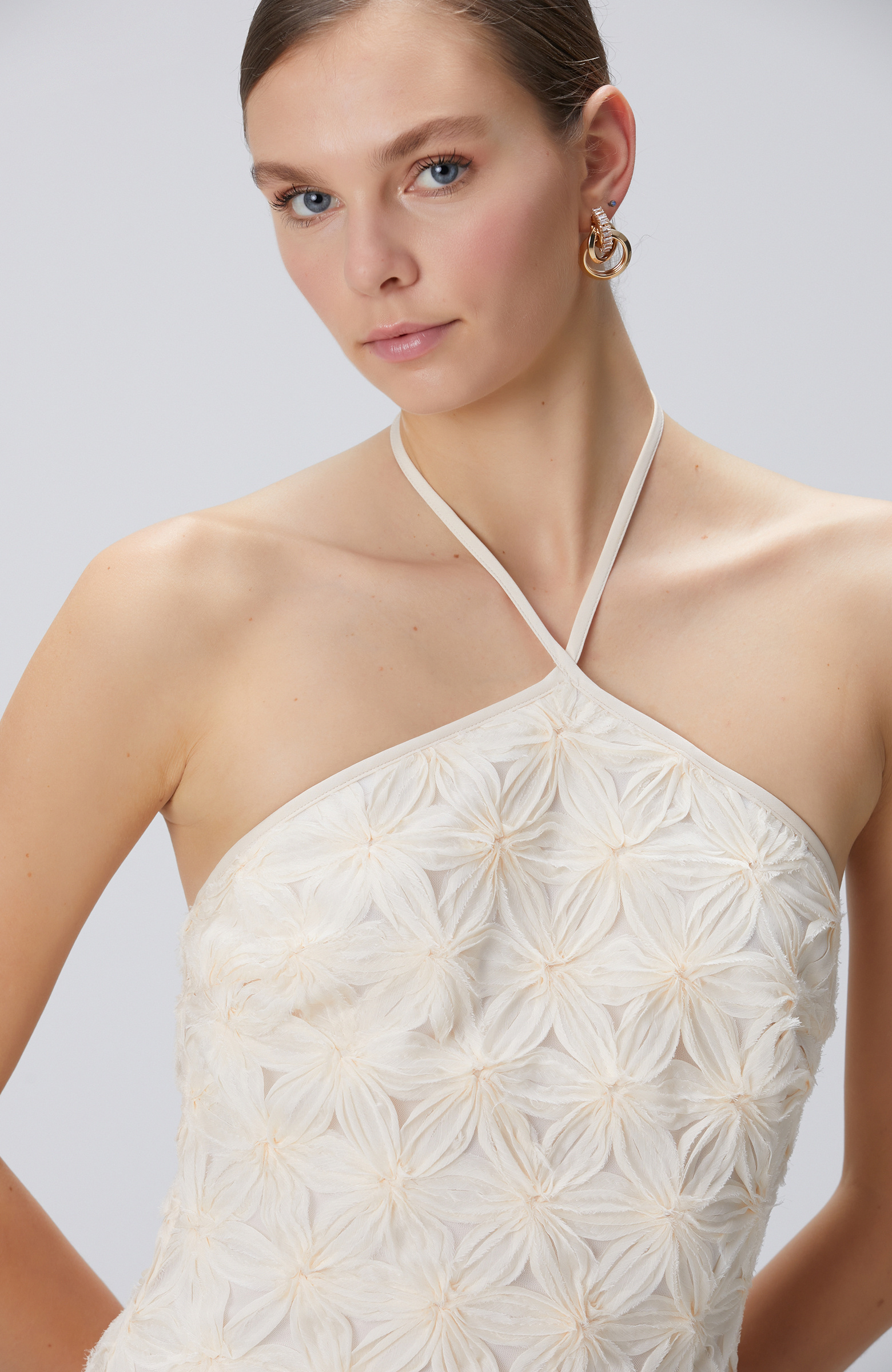 Kırık Beyaz Mini Boy Abiye Elbise