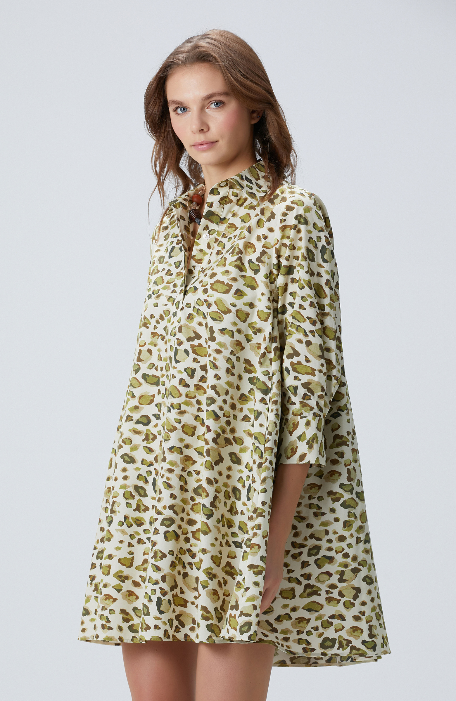 Yeşil Leopar Desenli Elbise