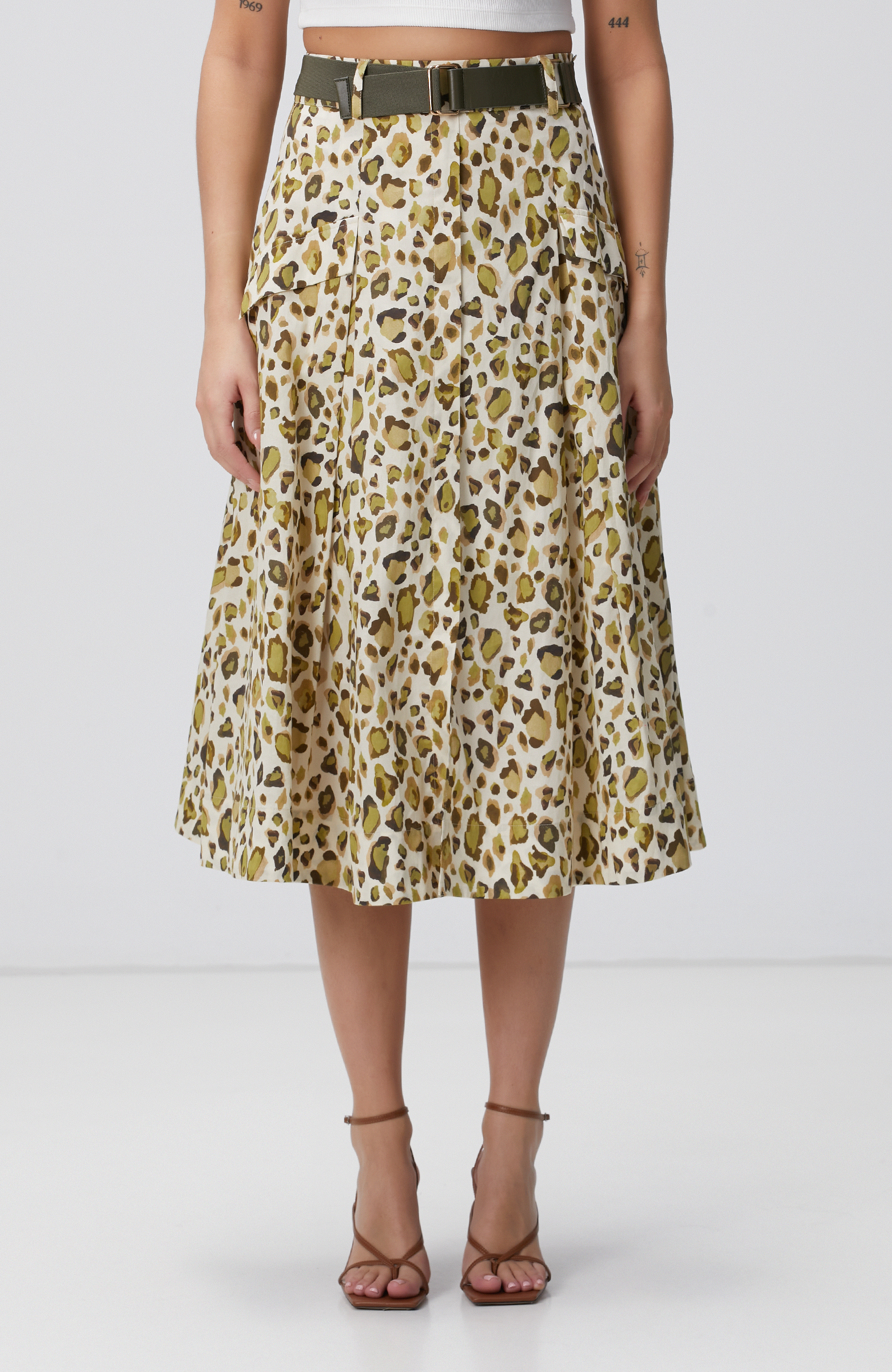 Yeşil Desenli Midi Etek