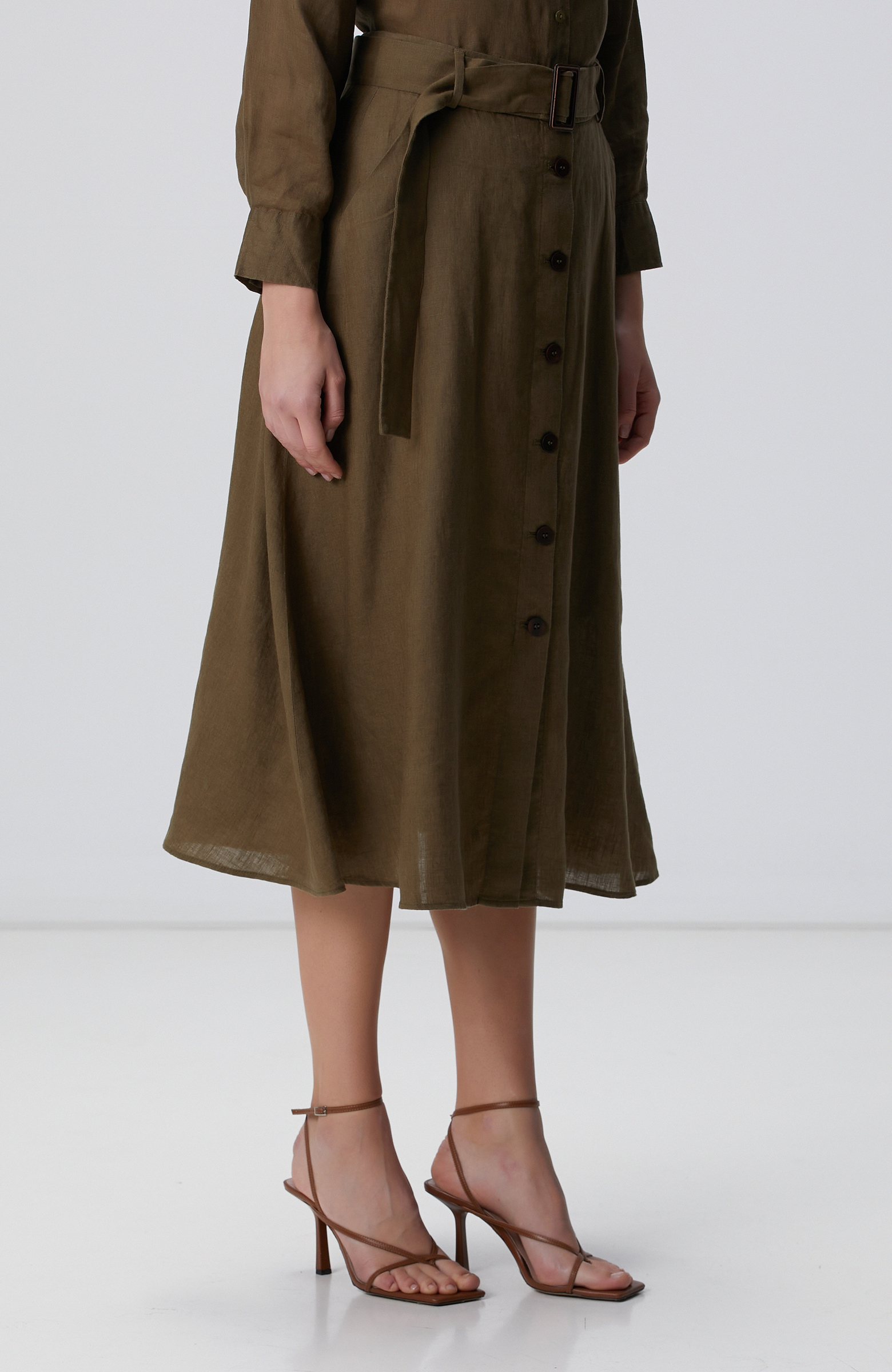 Haki Midi Keten Etek