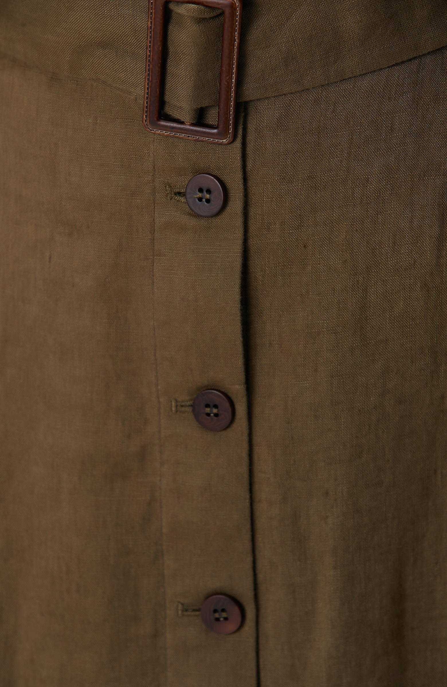 Haki Midi Keten Etek