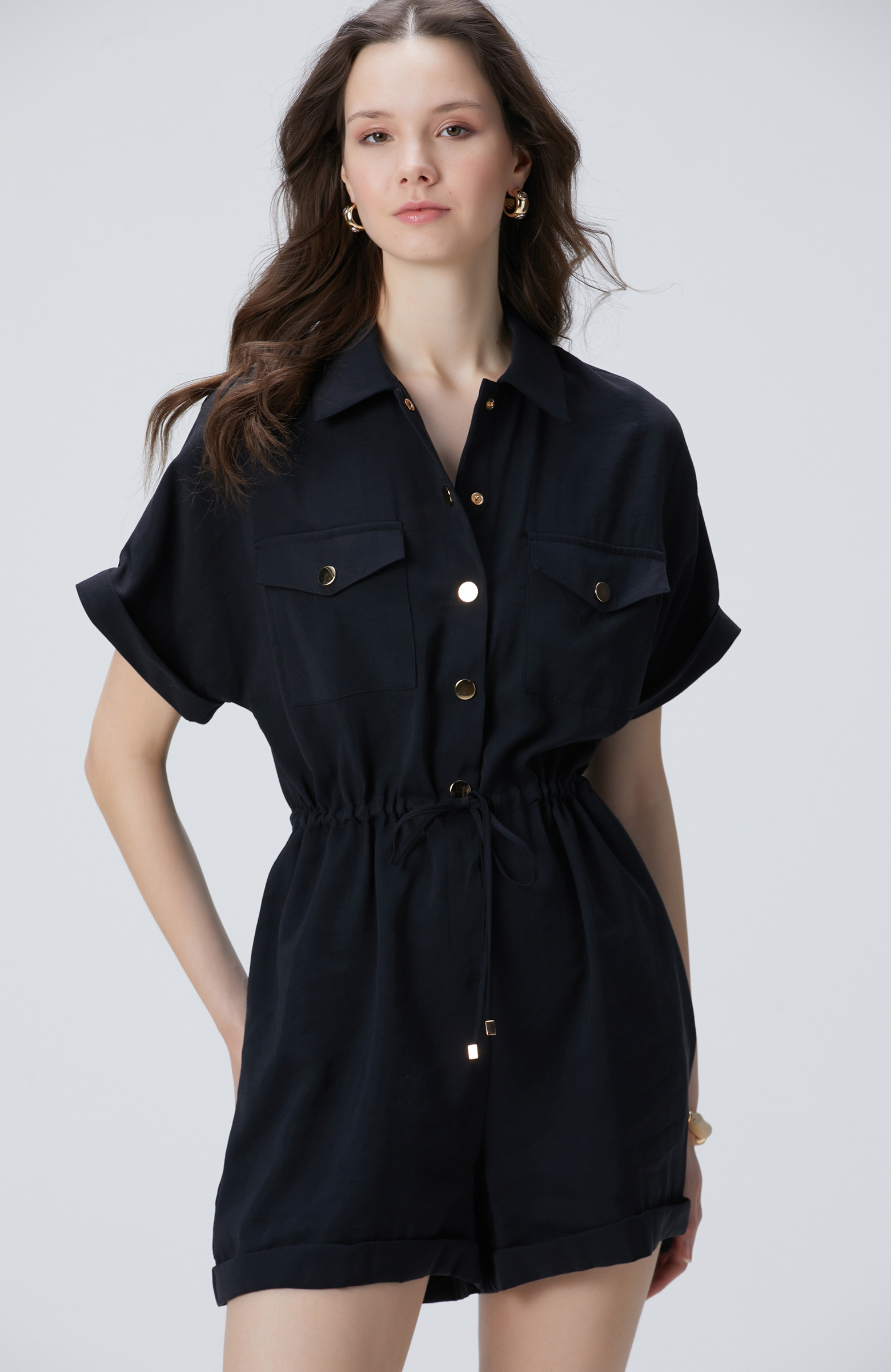 Siyah Safari Şort Tulum