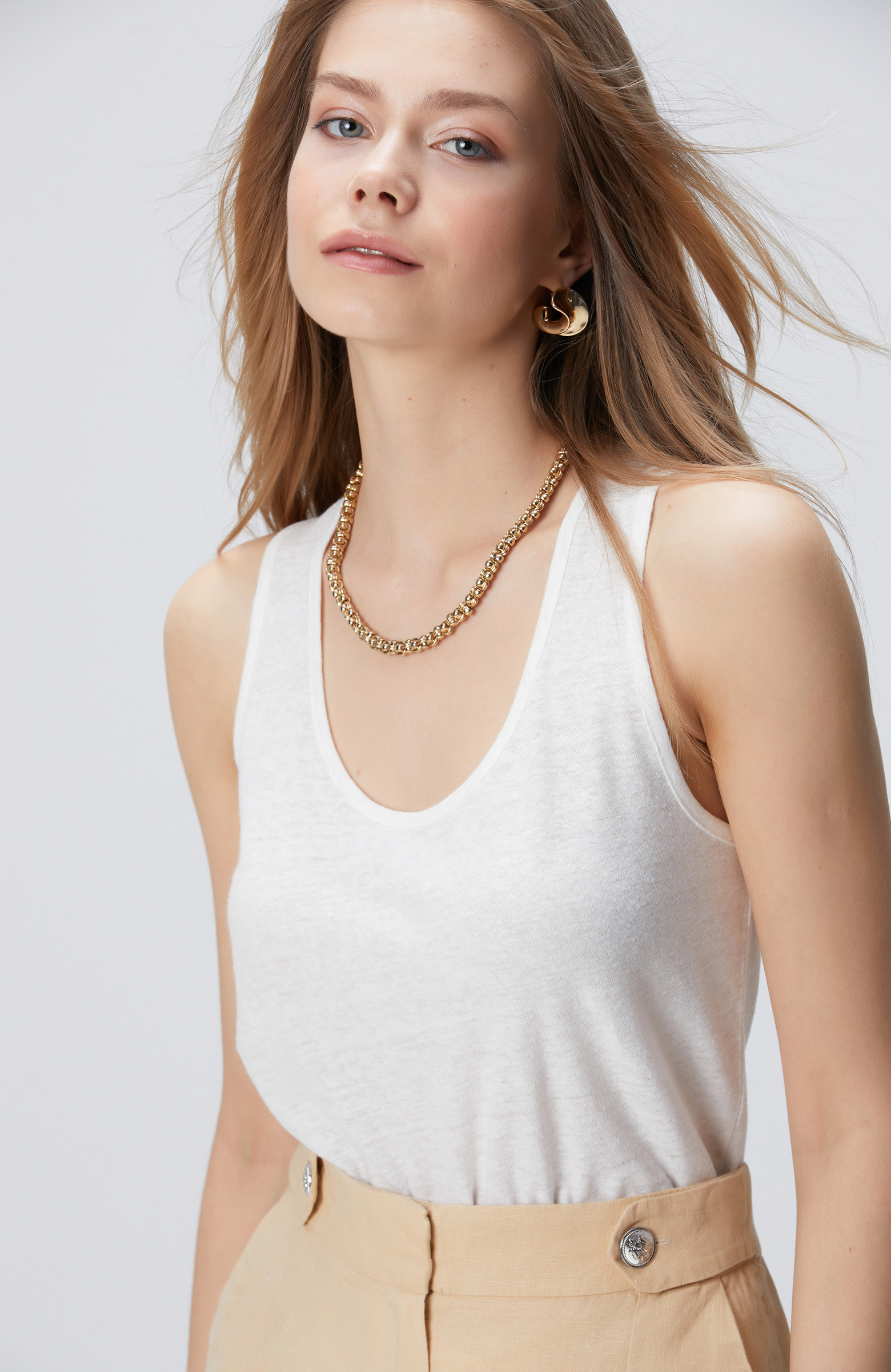 Kırık Beyaz Keten Mix T-shirt