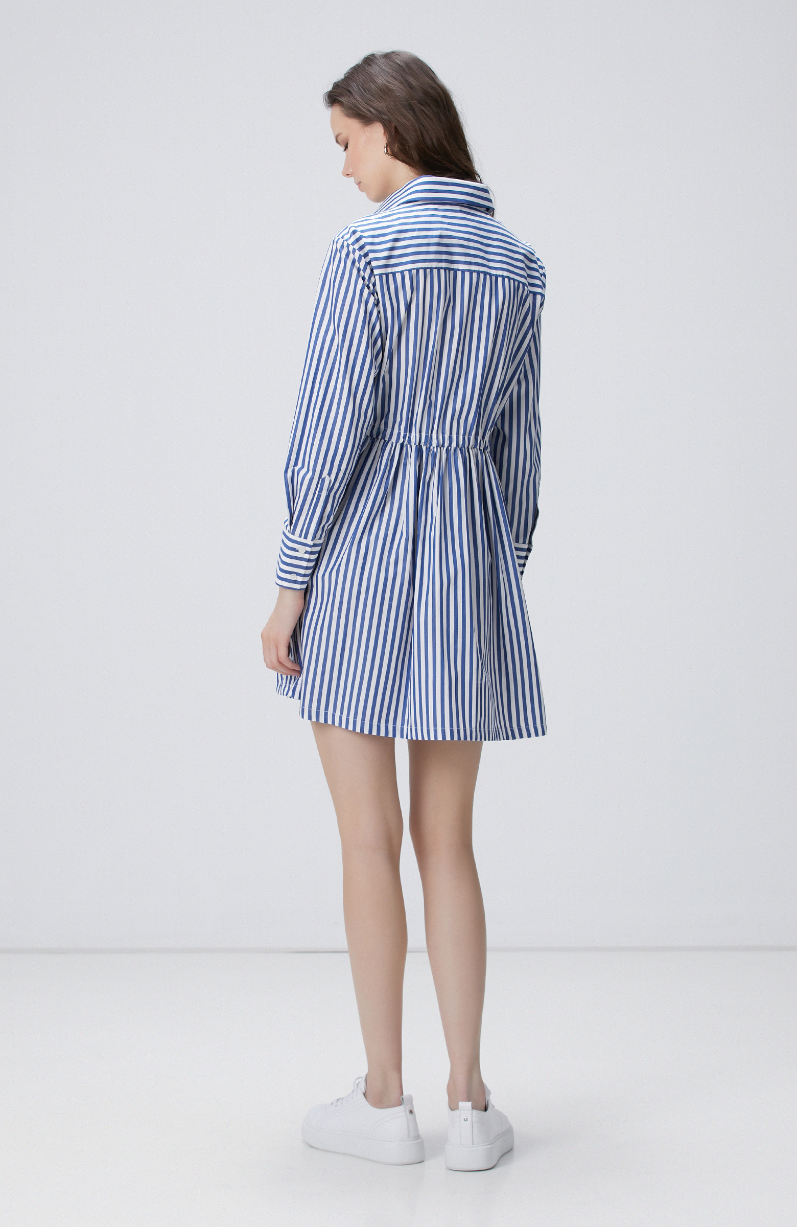 Mavi Beyaz Kısa Gömlek Elbise