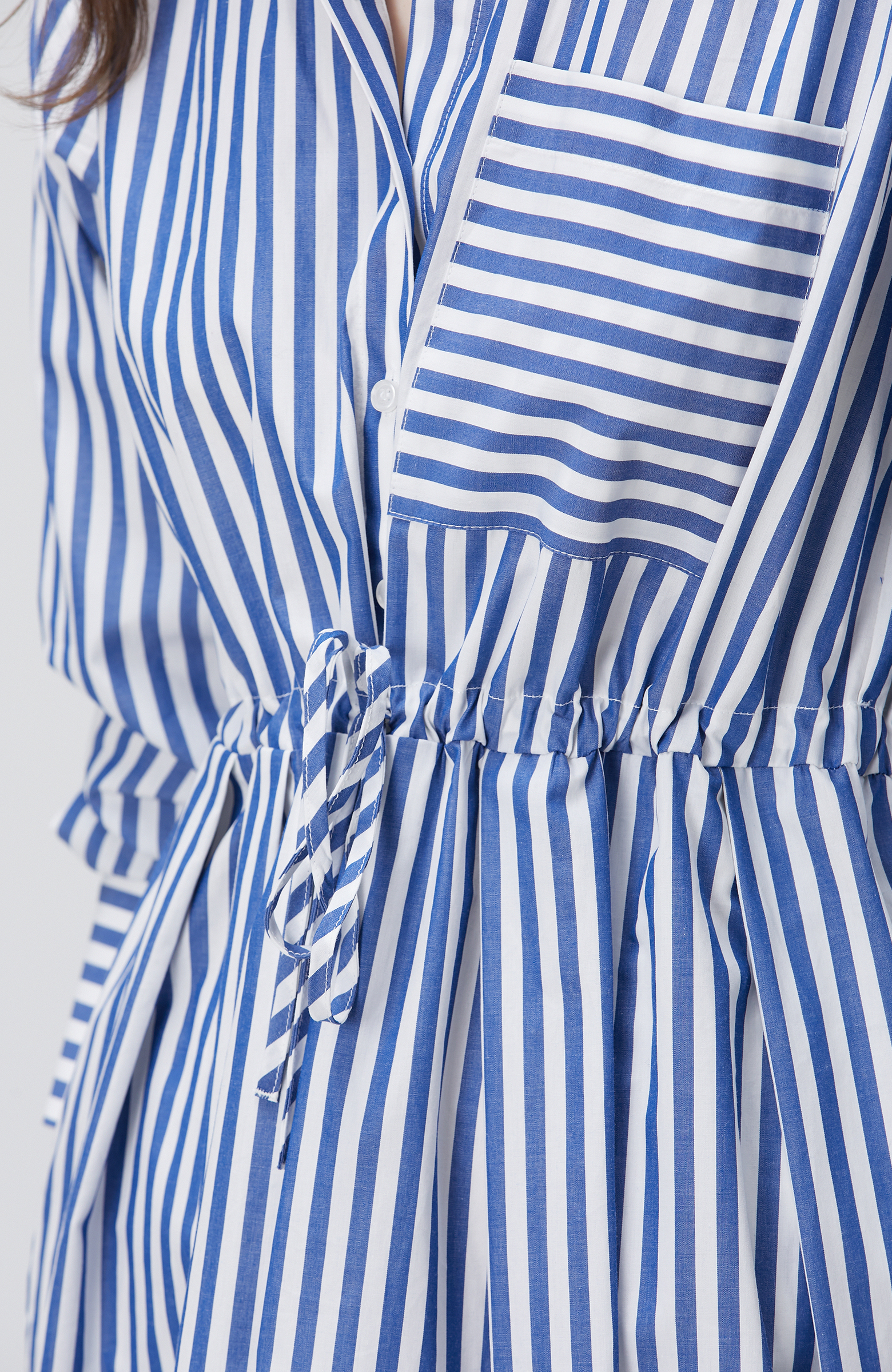 Mavi Beyaz Kısa Gömlek Elbise