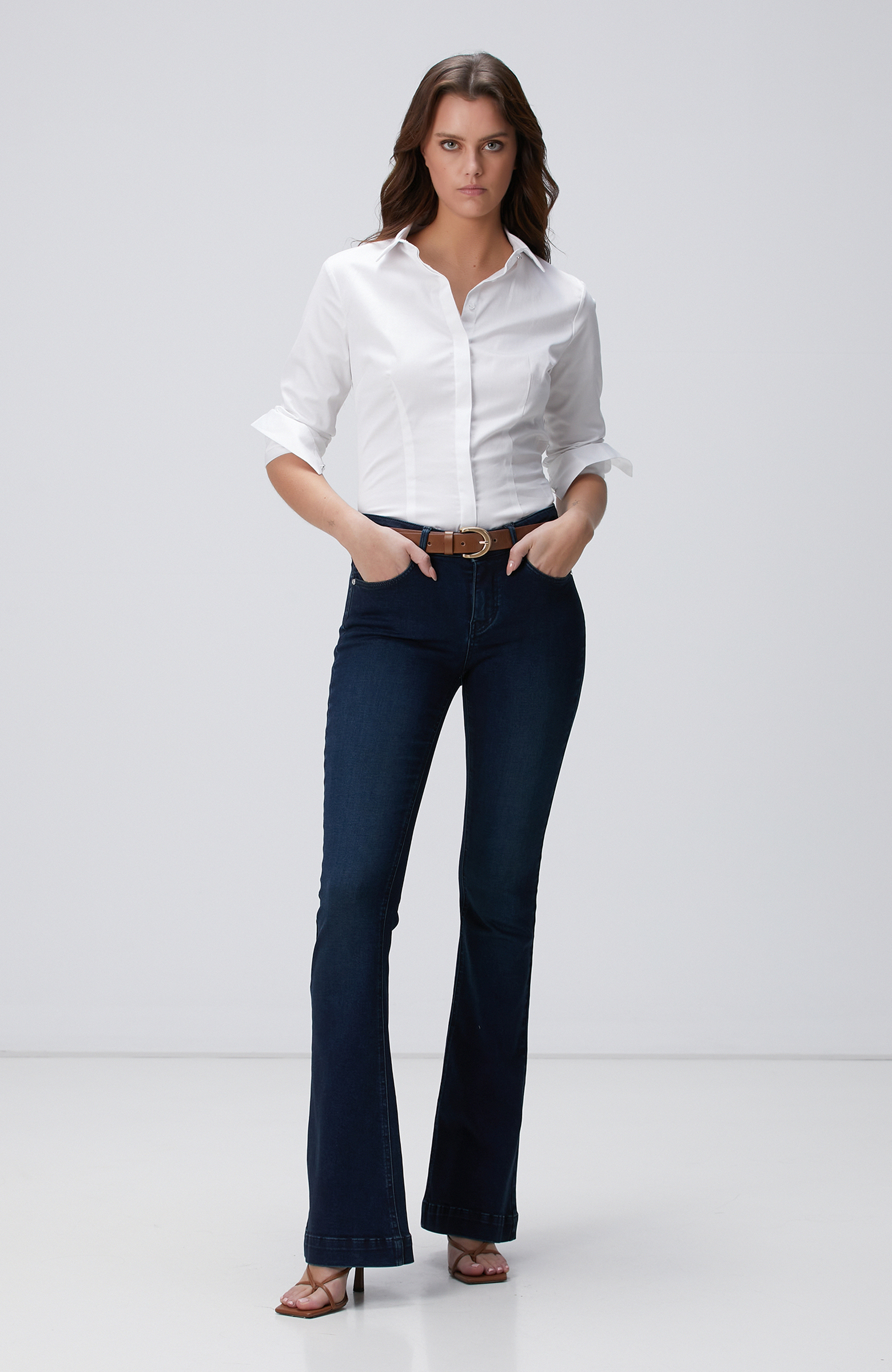 Beyaz Pamuk-Saten Basic Gömlek