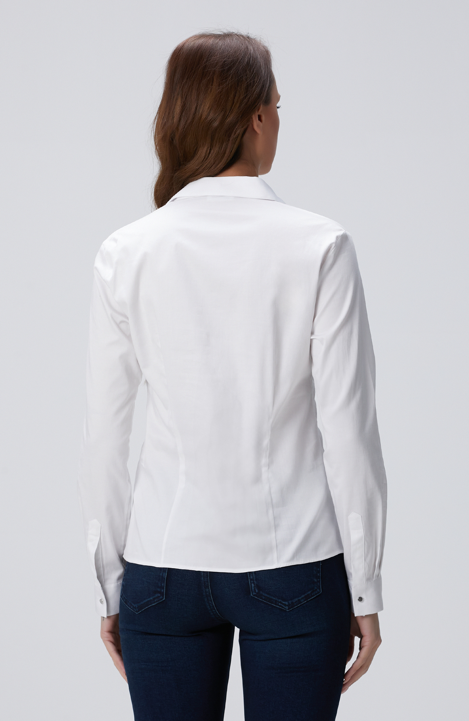 Beyaz Pamuk-Saten Basic Gömlek