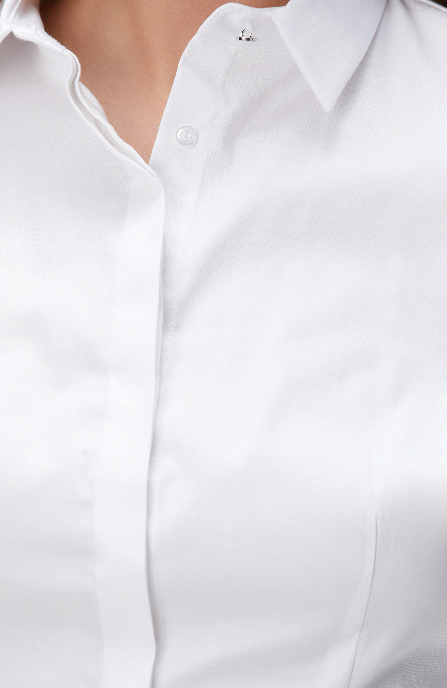 Beyaz Pamuk-Saten Basic Gömlek