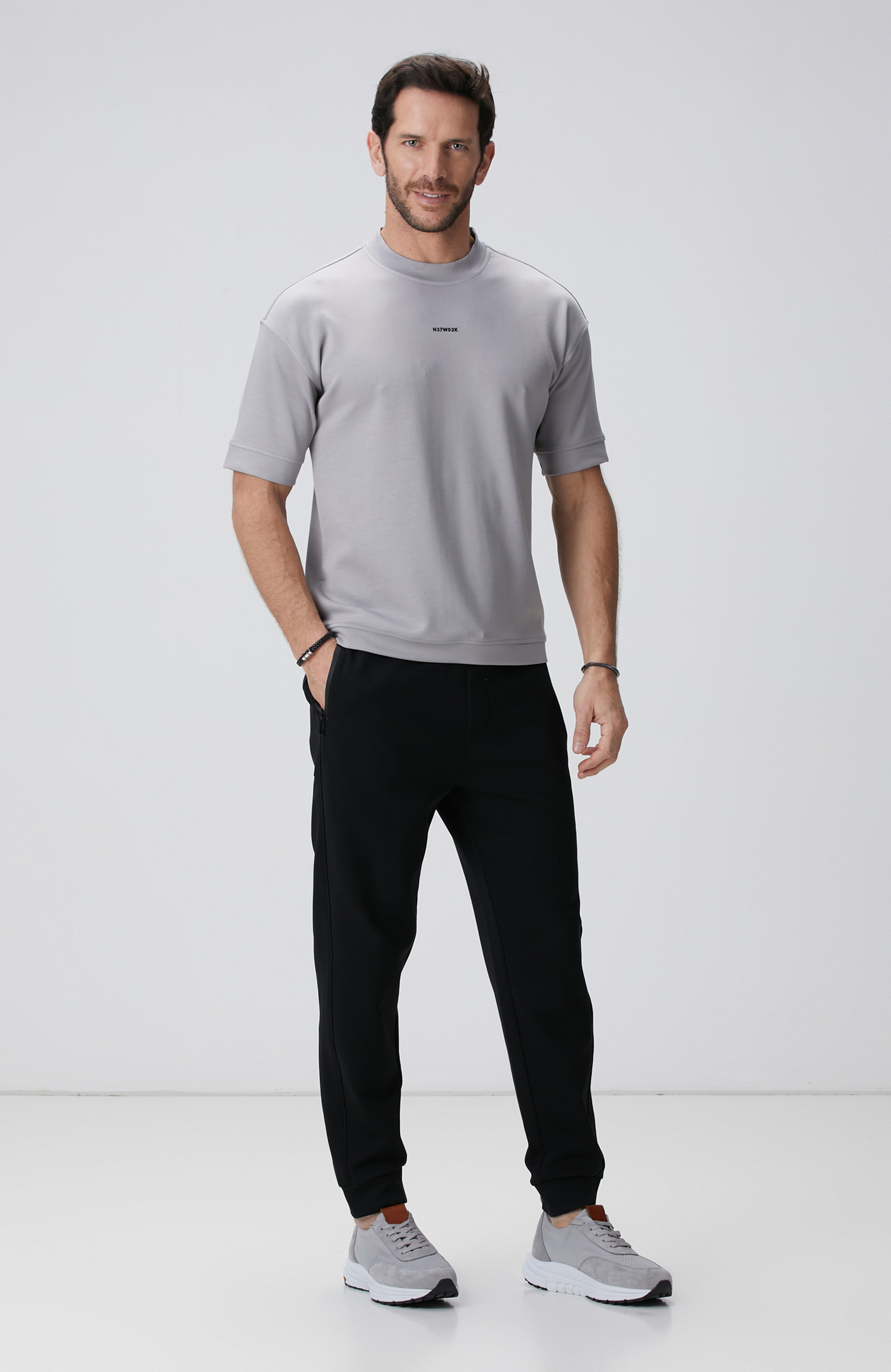 Açık Gri Baskılı Sweatshirt