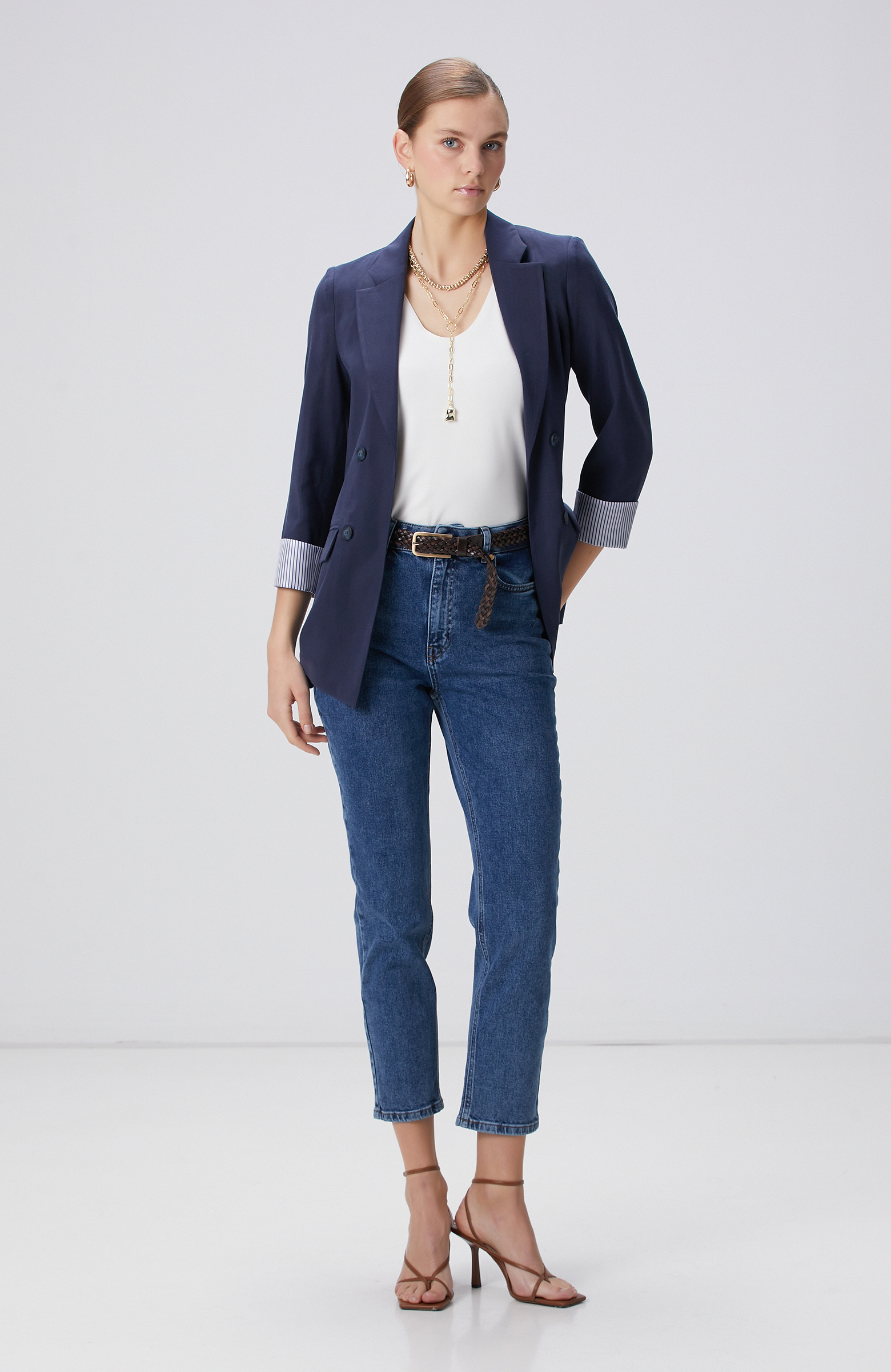 Kırık Beyaz Basic Örme Bluz