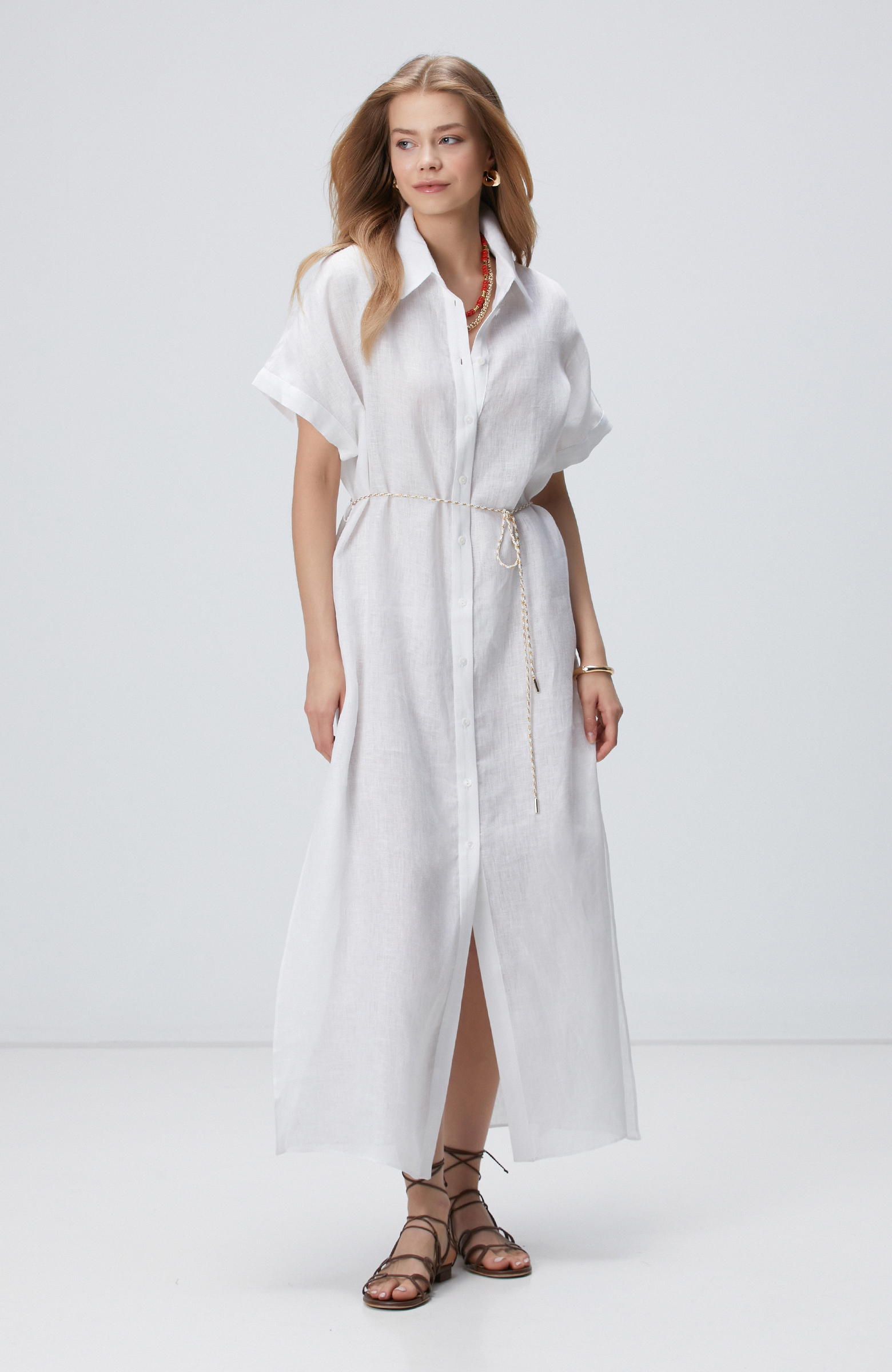 Beyaz Keten Plaj Elbisesi