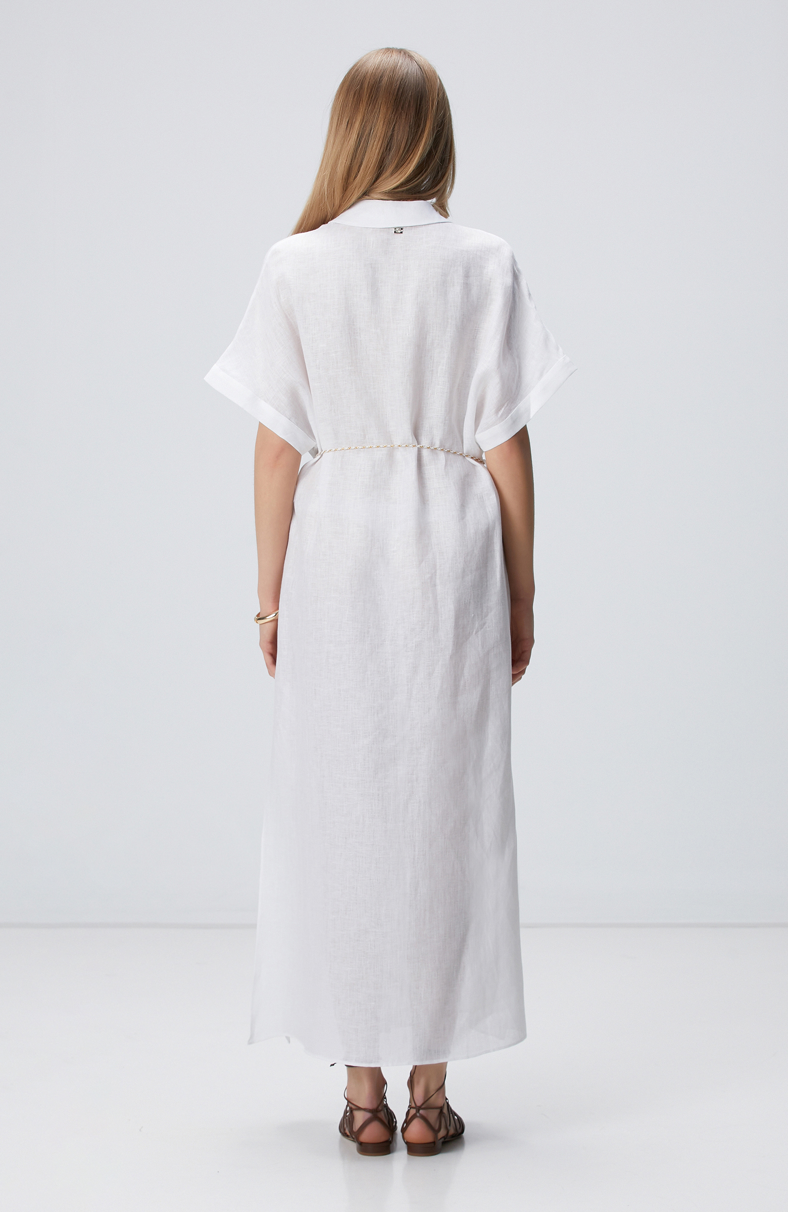 Beyaz Keten Plaj Elbisesi