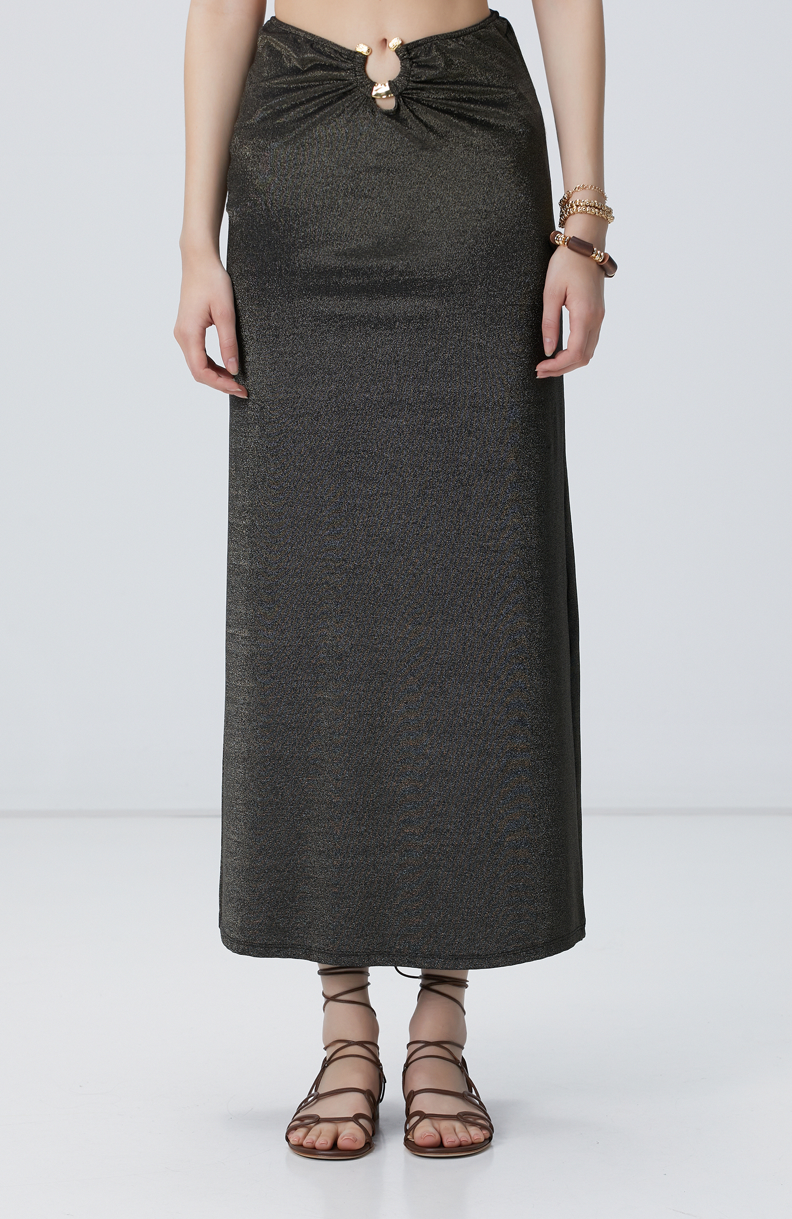 Siyah Gold Maxi Plaj Etek