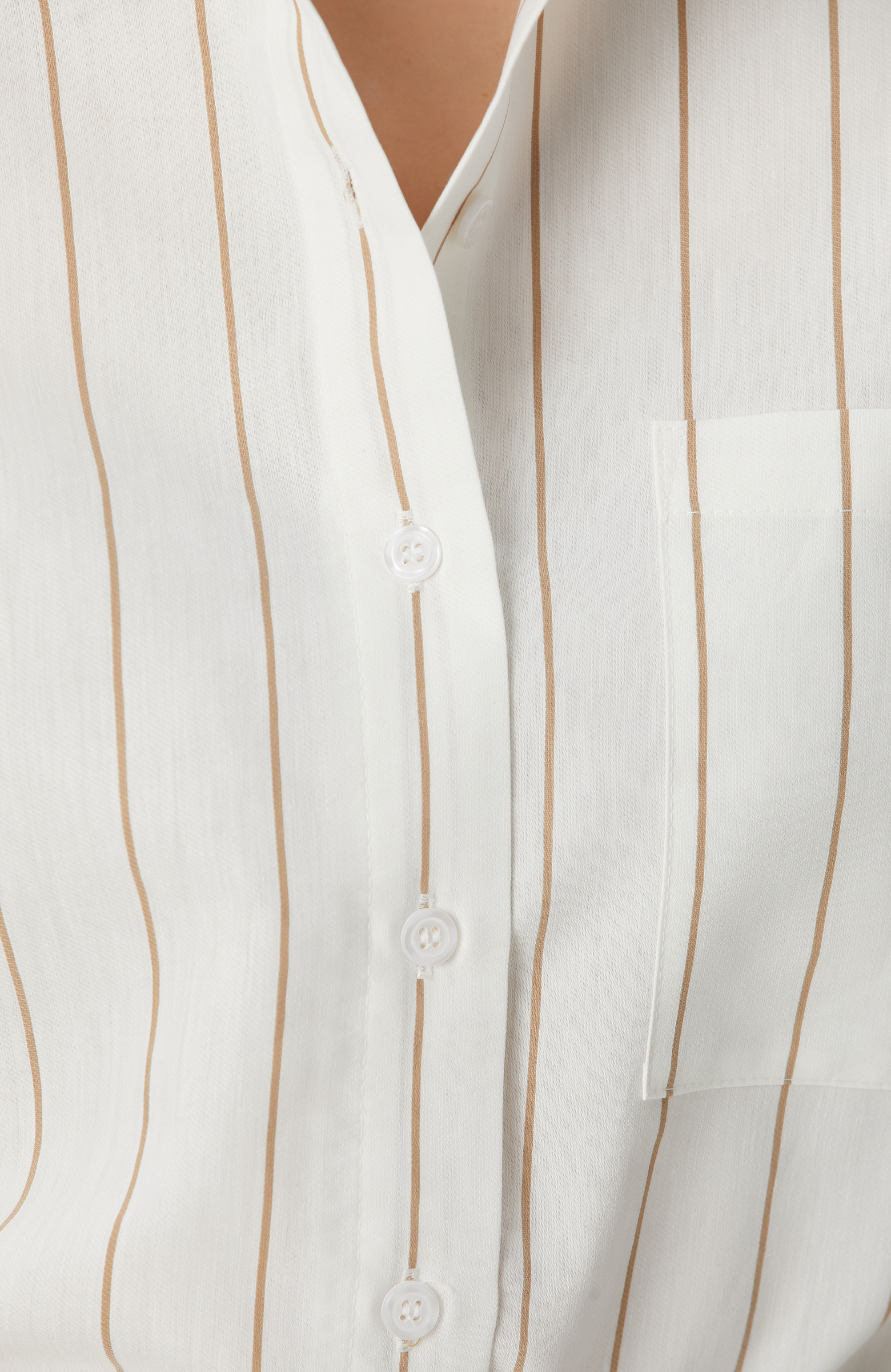 Bej Çizgili Keten Karışımlı Gömlek