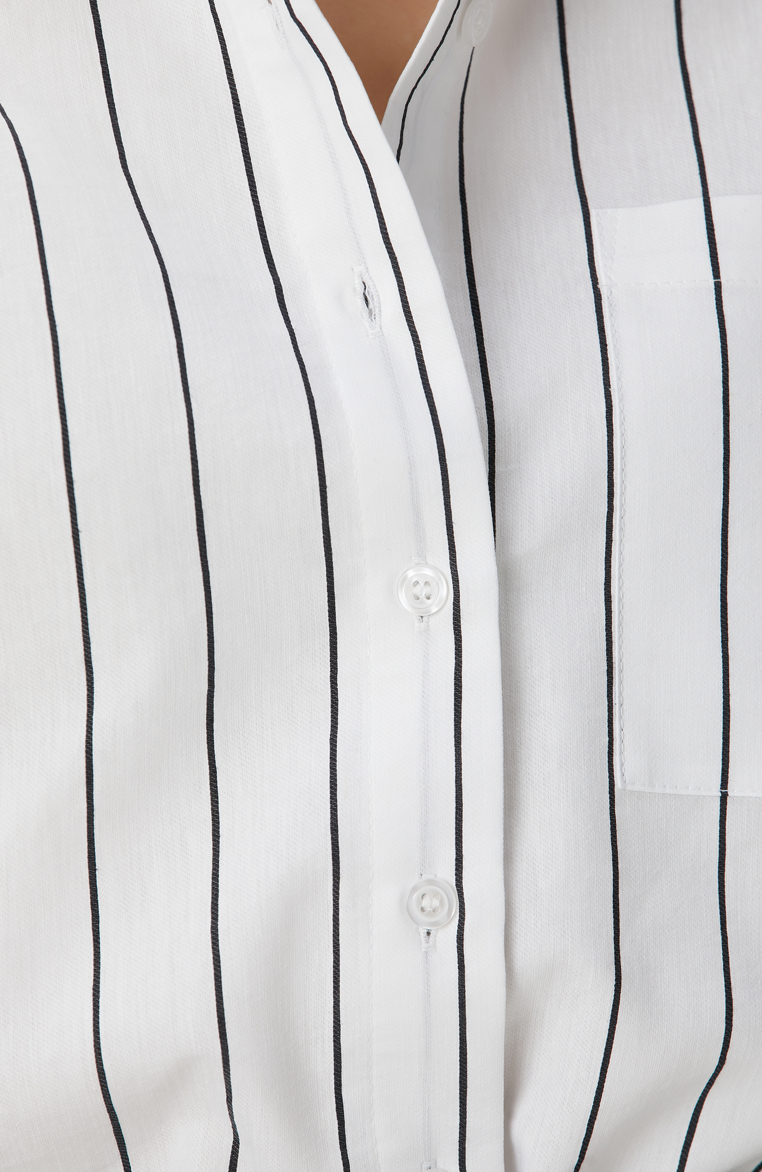 Beyaz Siyah Çizgili Keten Karışımlı Gömlek