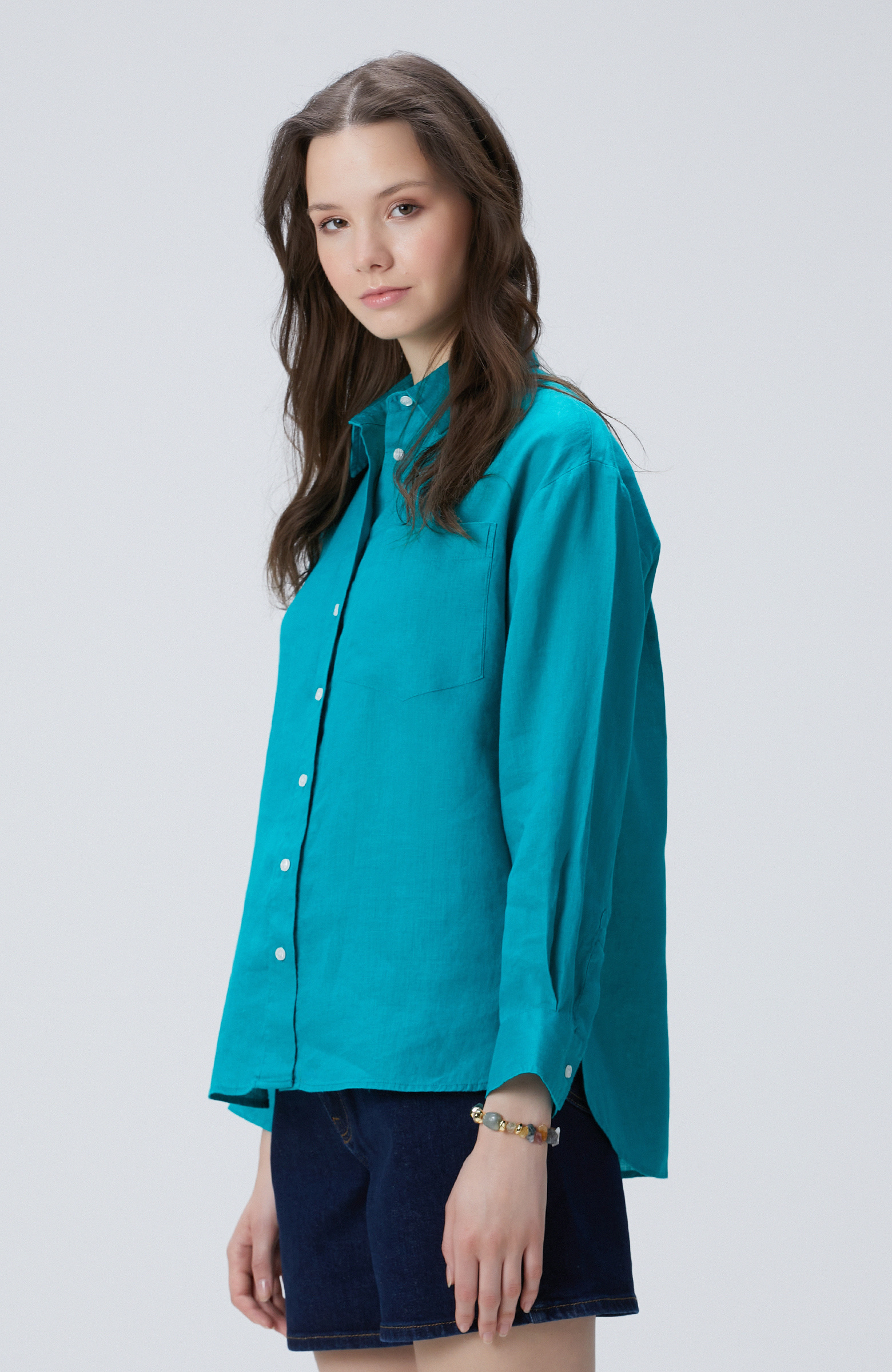 Yeşil Basic Keten Gömlek