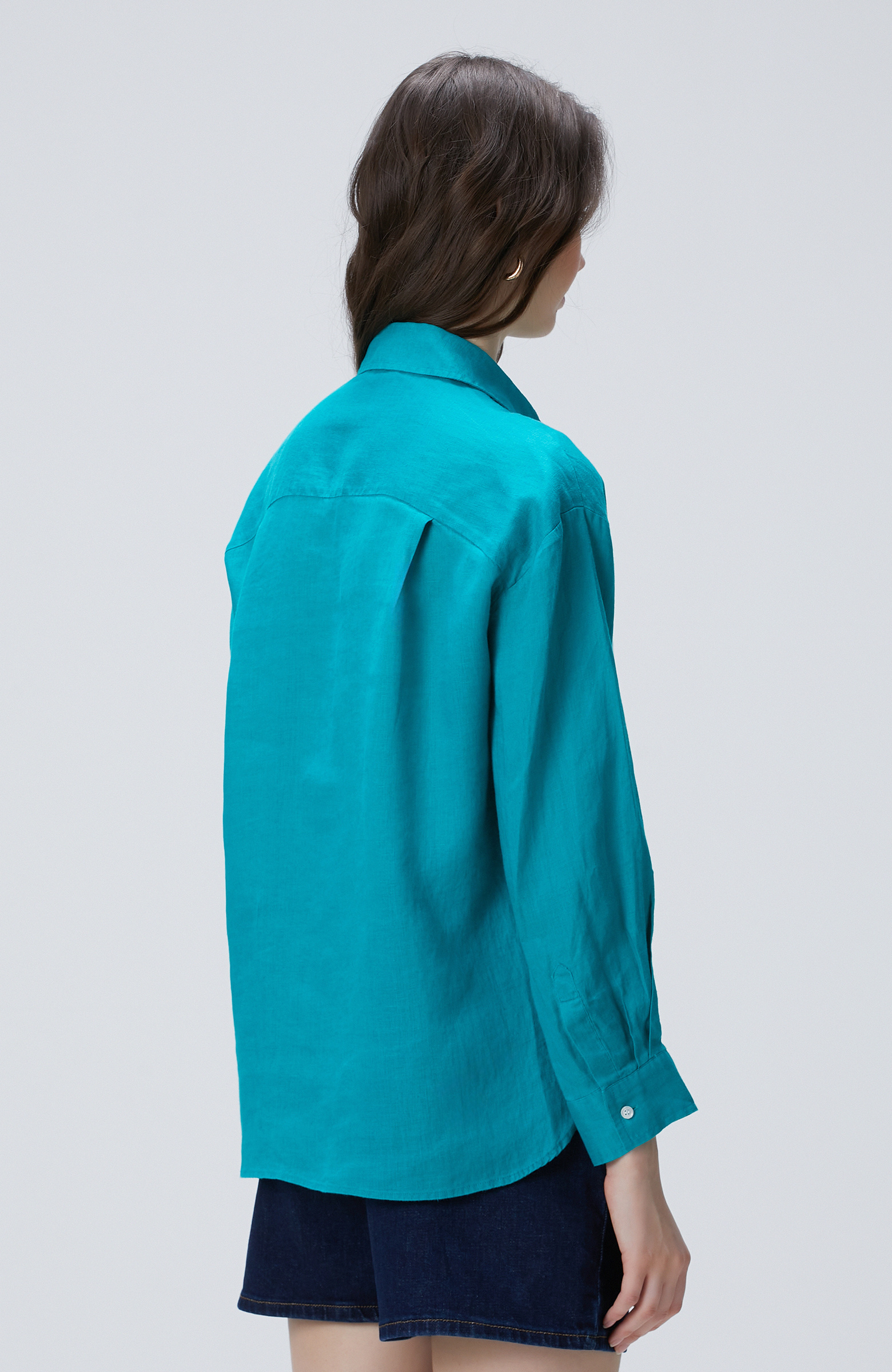 Yeşil Basic Keten Gömlek