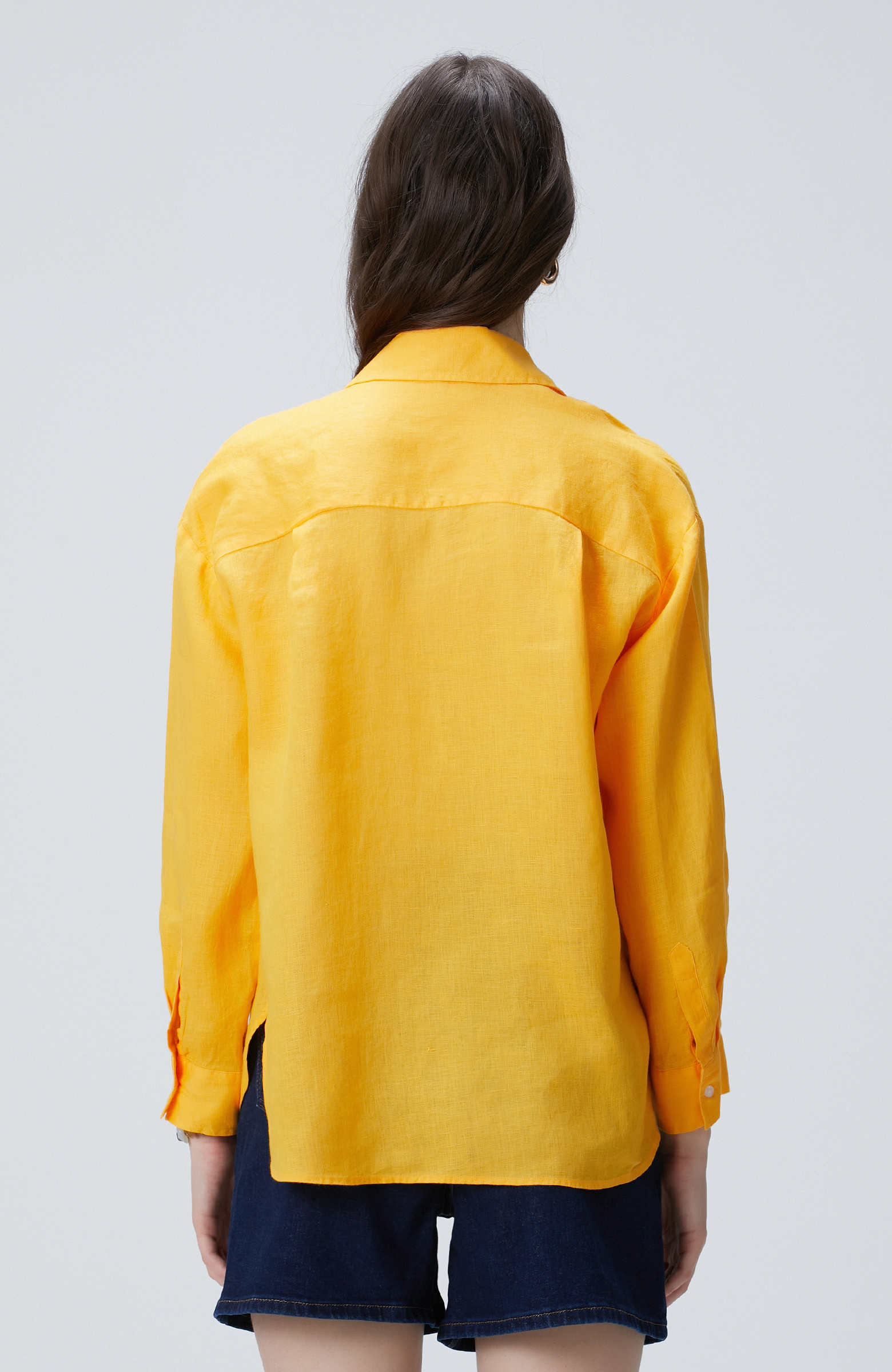 Sarı Basic Keten Gömlek