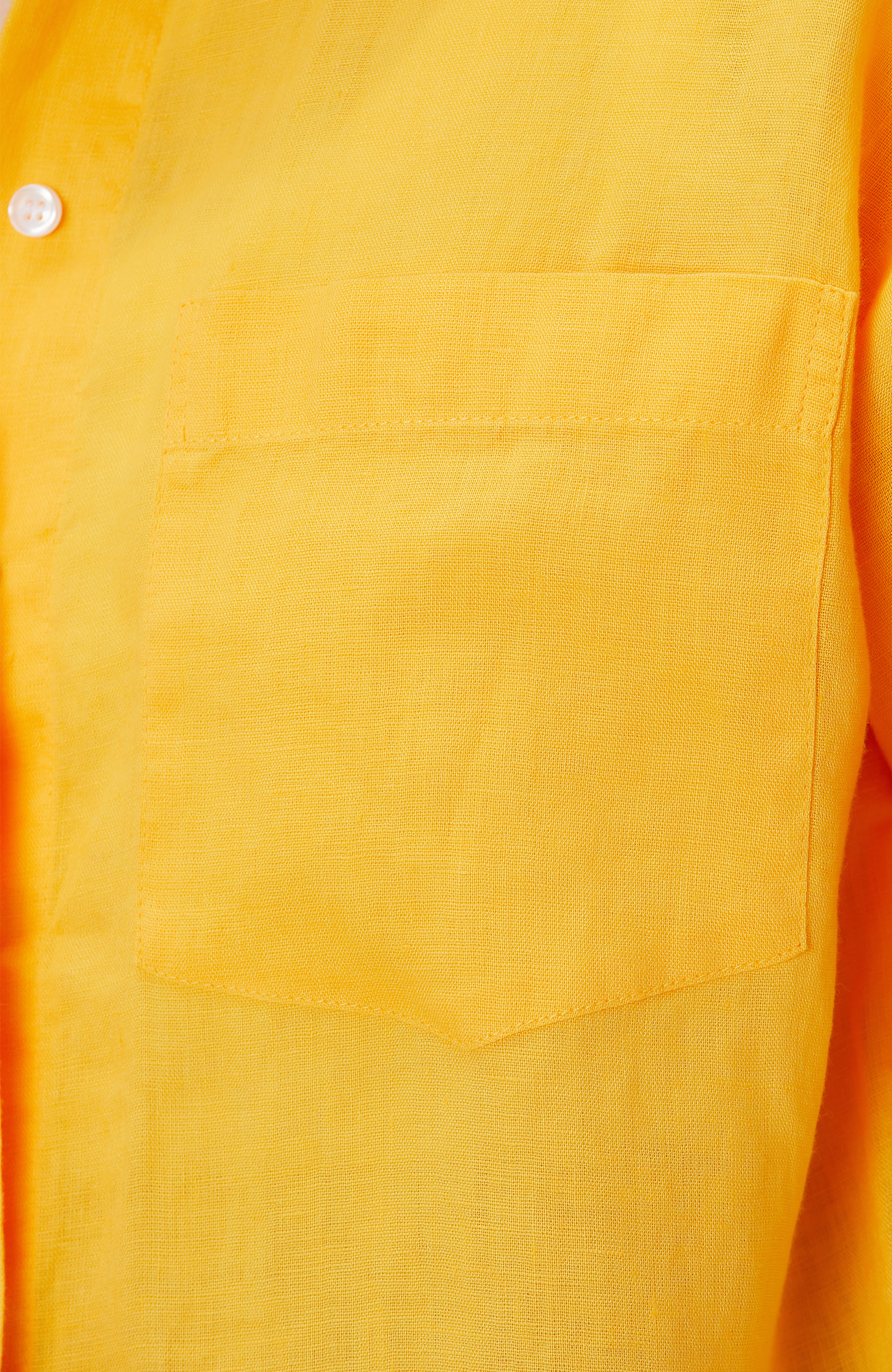 Sarı Basic Keten Gömlek