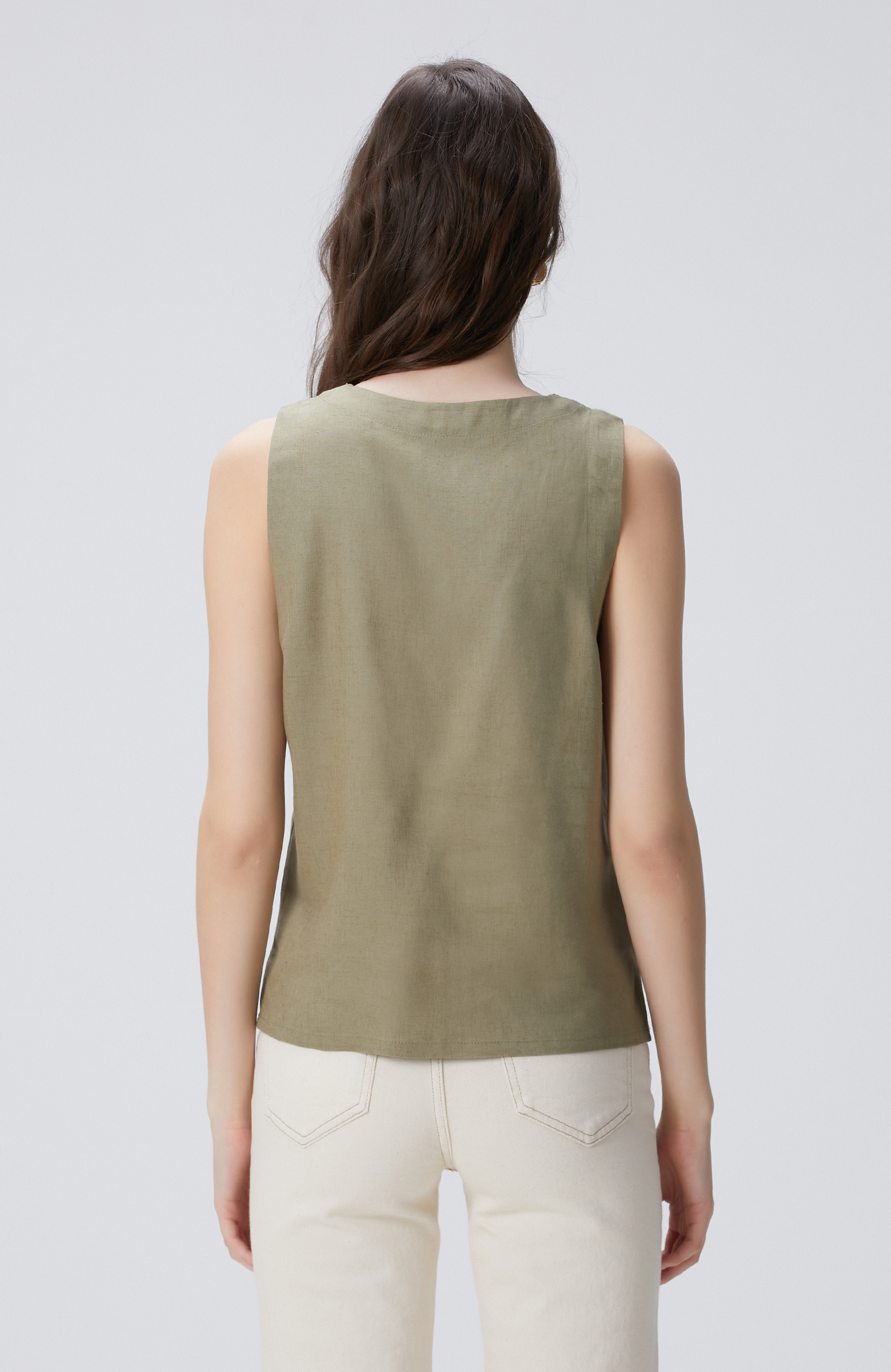 Haki Keten Karışımlı Bluz