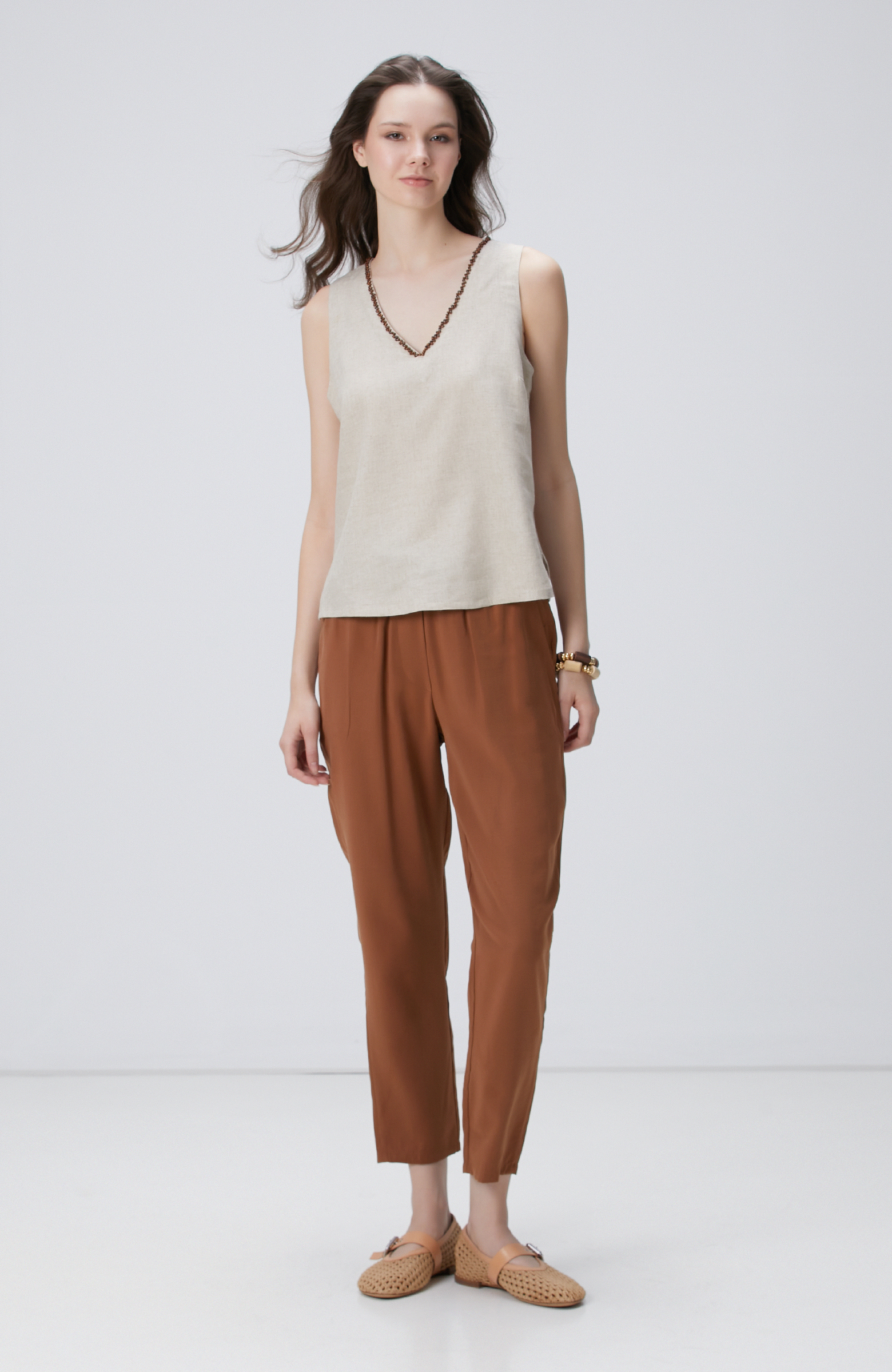 Naturel Keten Karışımlı Bluz