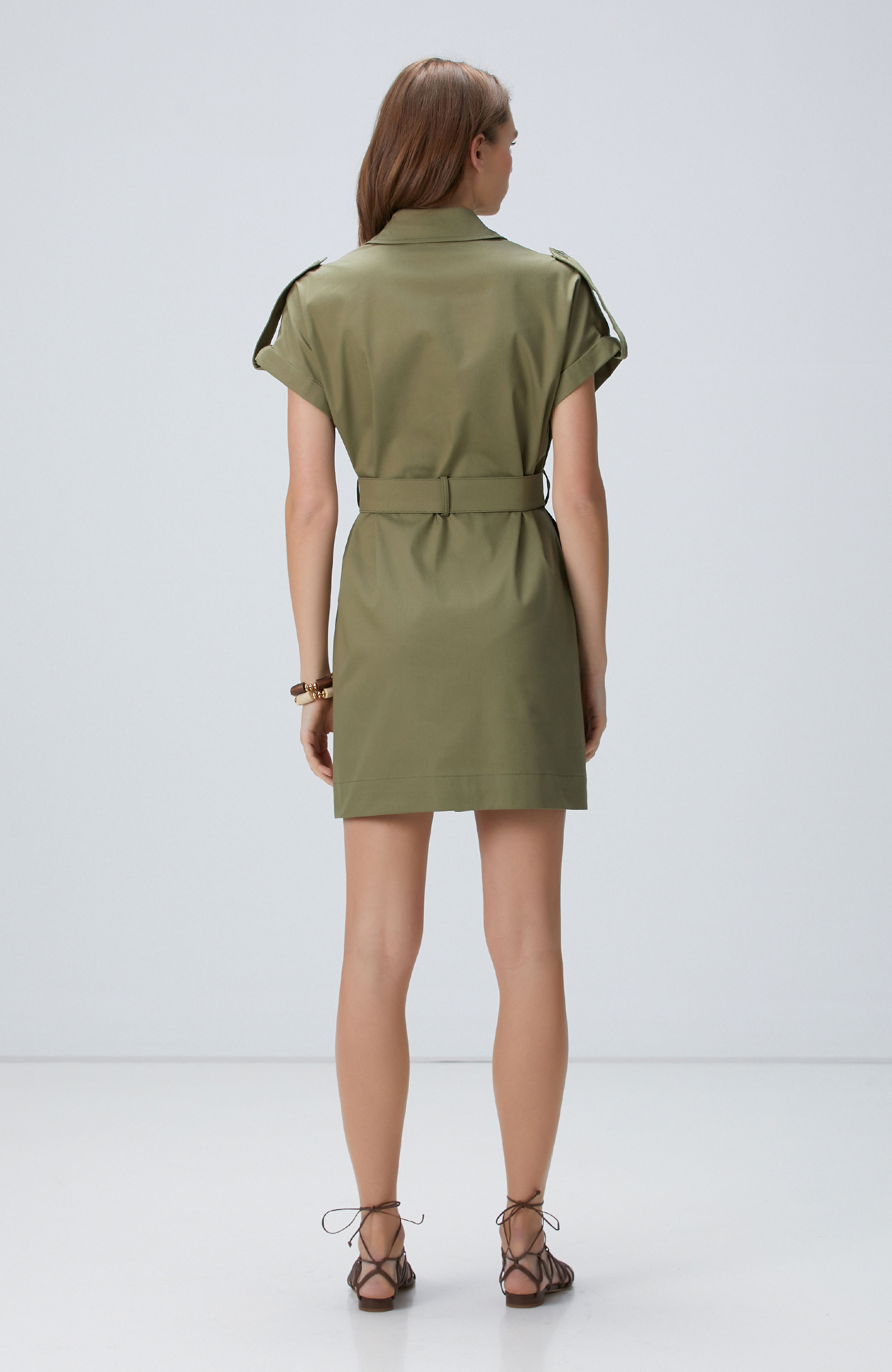 Haki Diyagonal Desenli Elbise