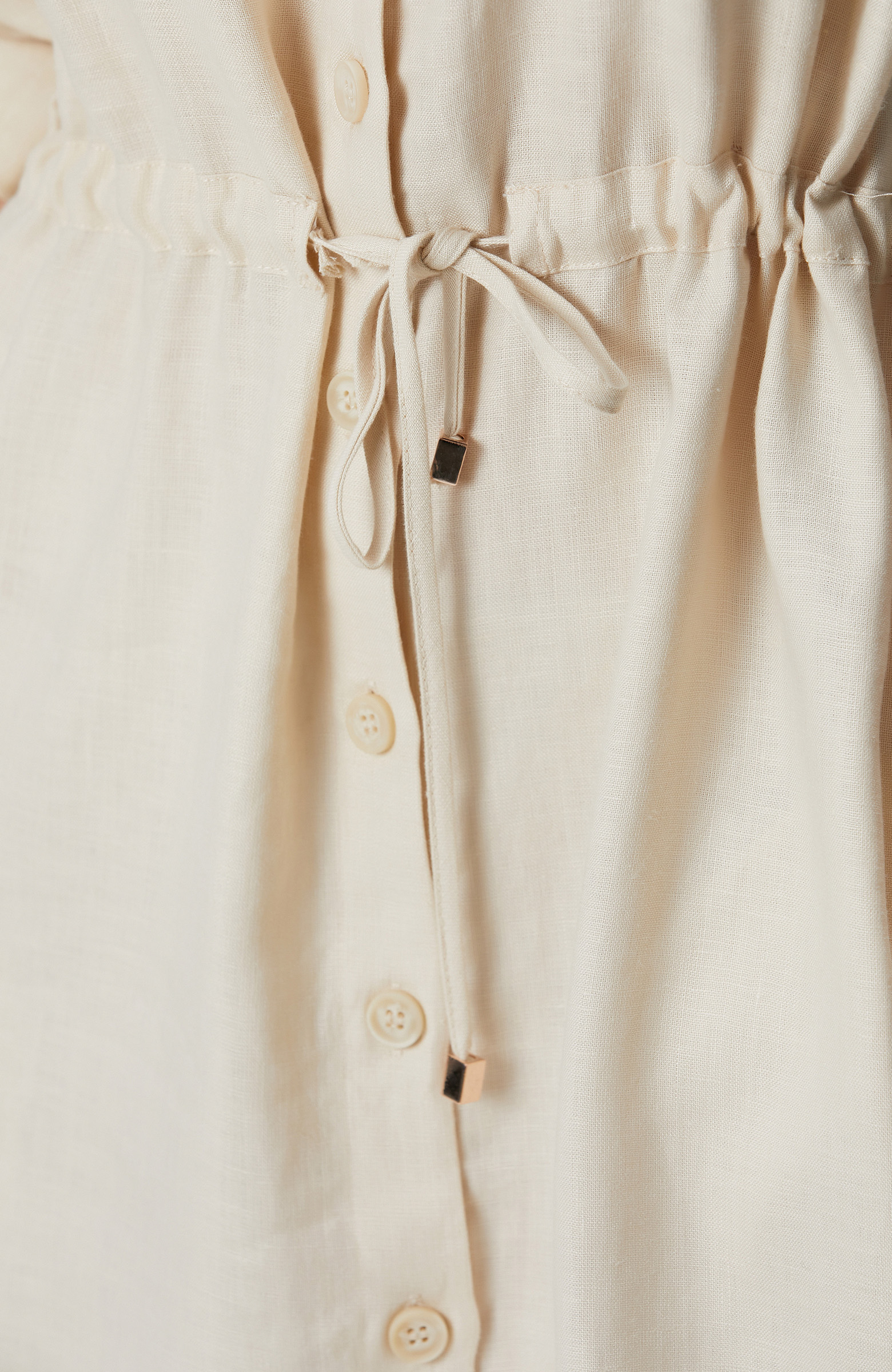 Bej Keten Gömlek Elbise