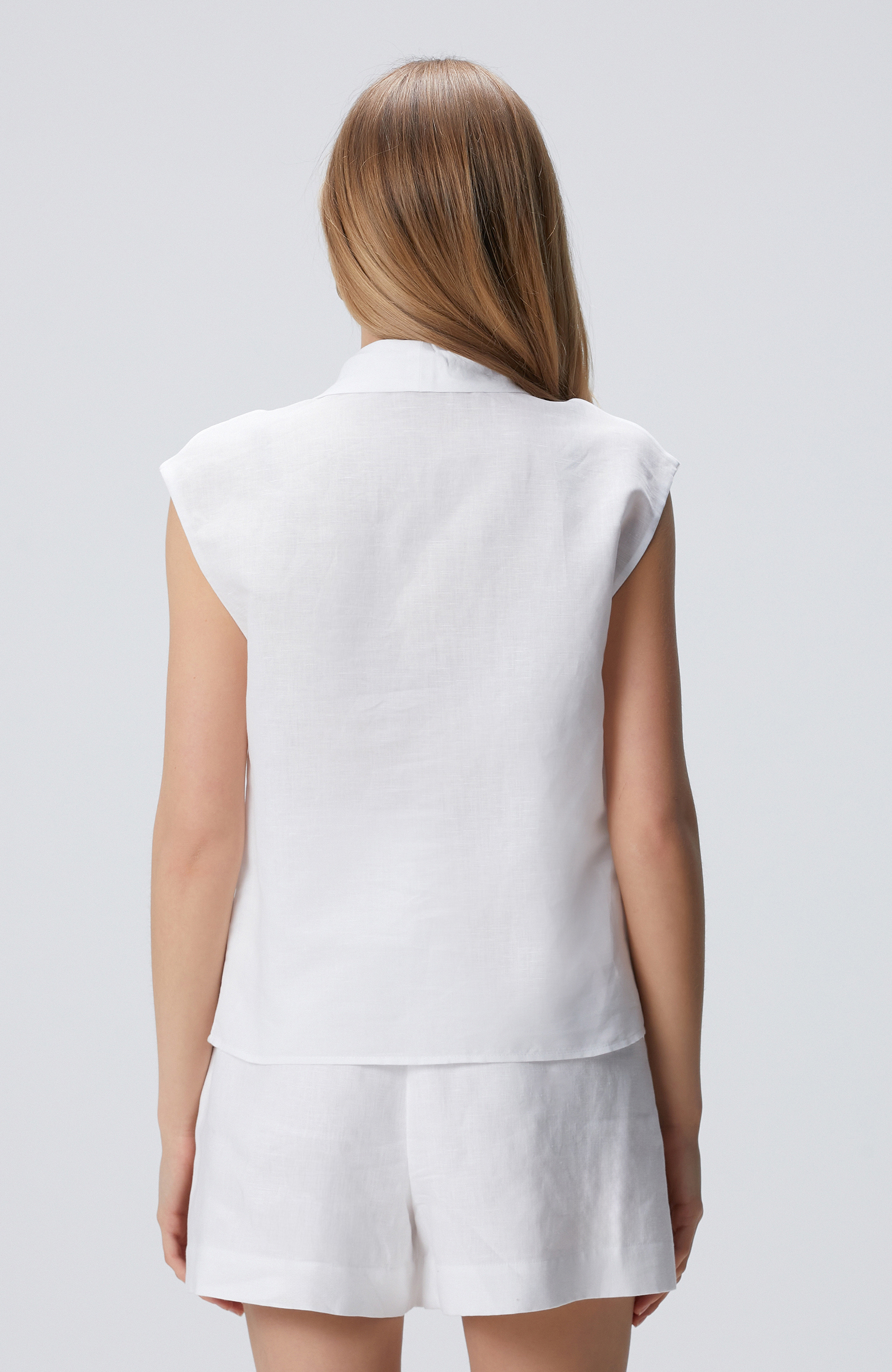 Beyaz Keten Karışımlı Bluz