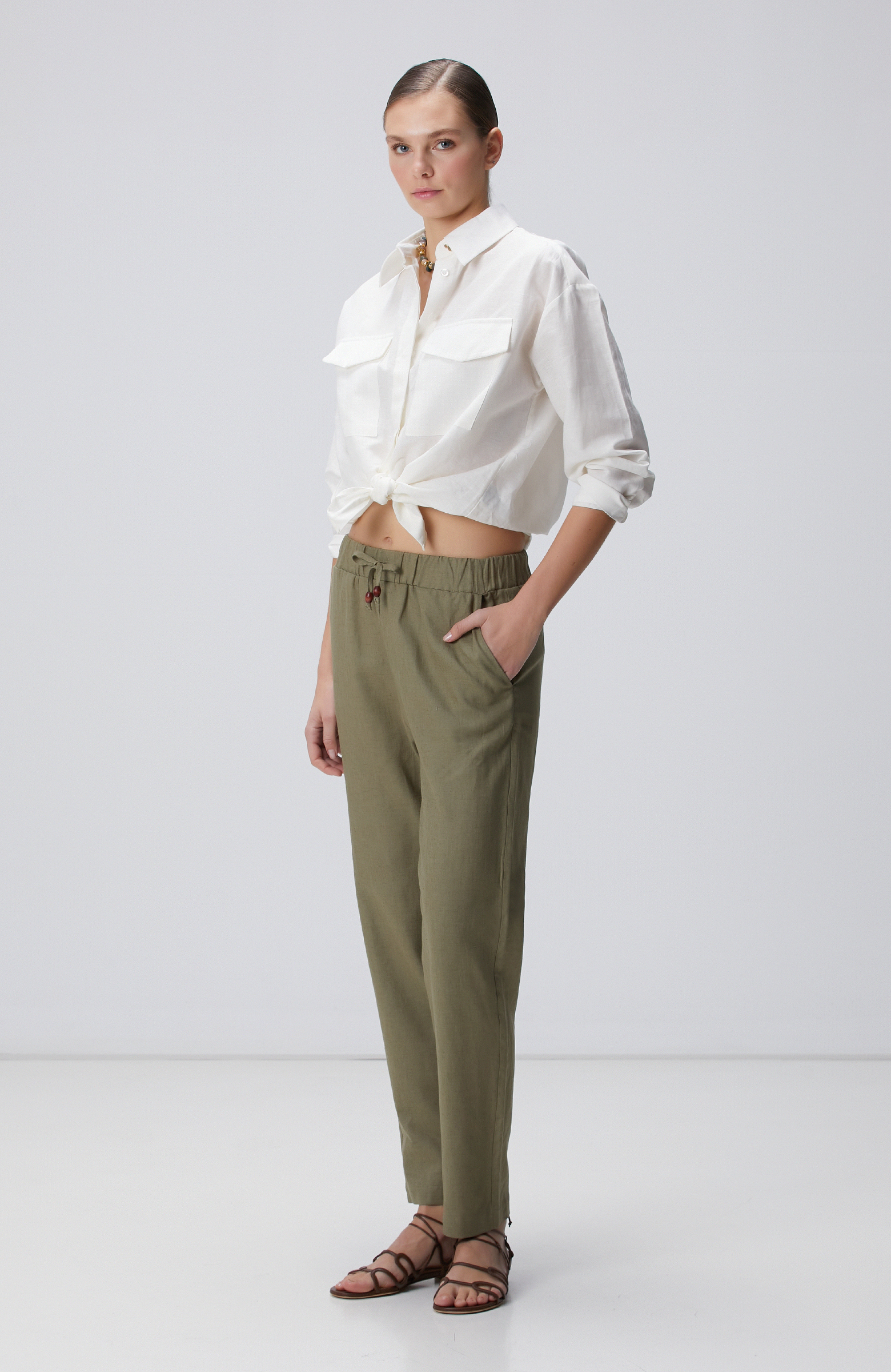 Haki Keten Mix Jogger Pantolon