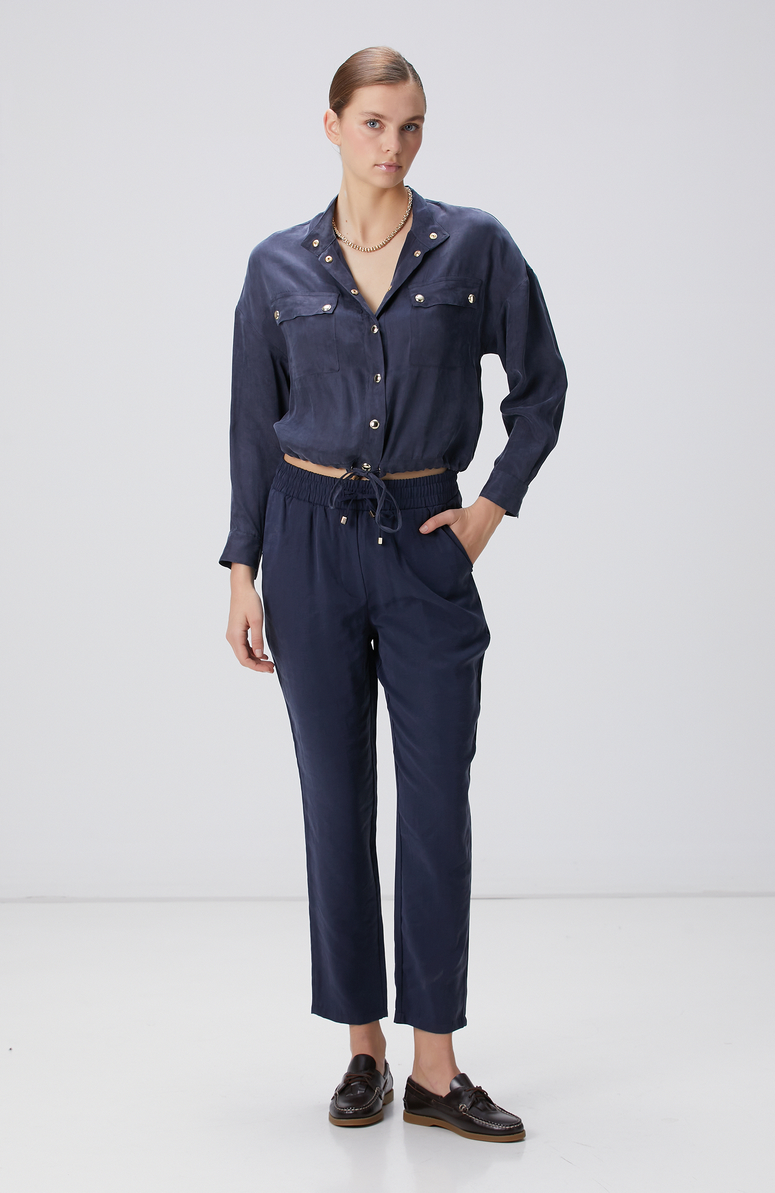 Lacivert Diyagonal Desenli Pantolon