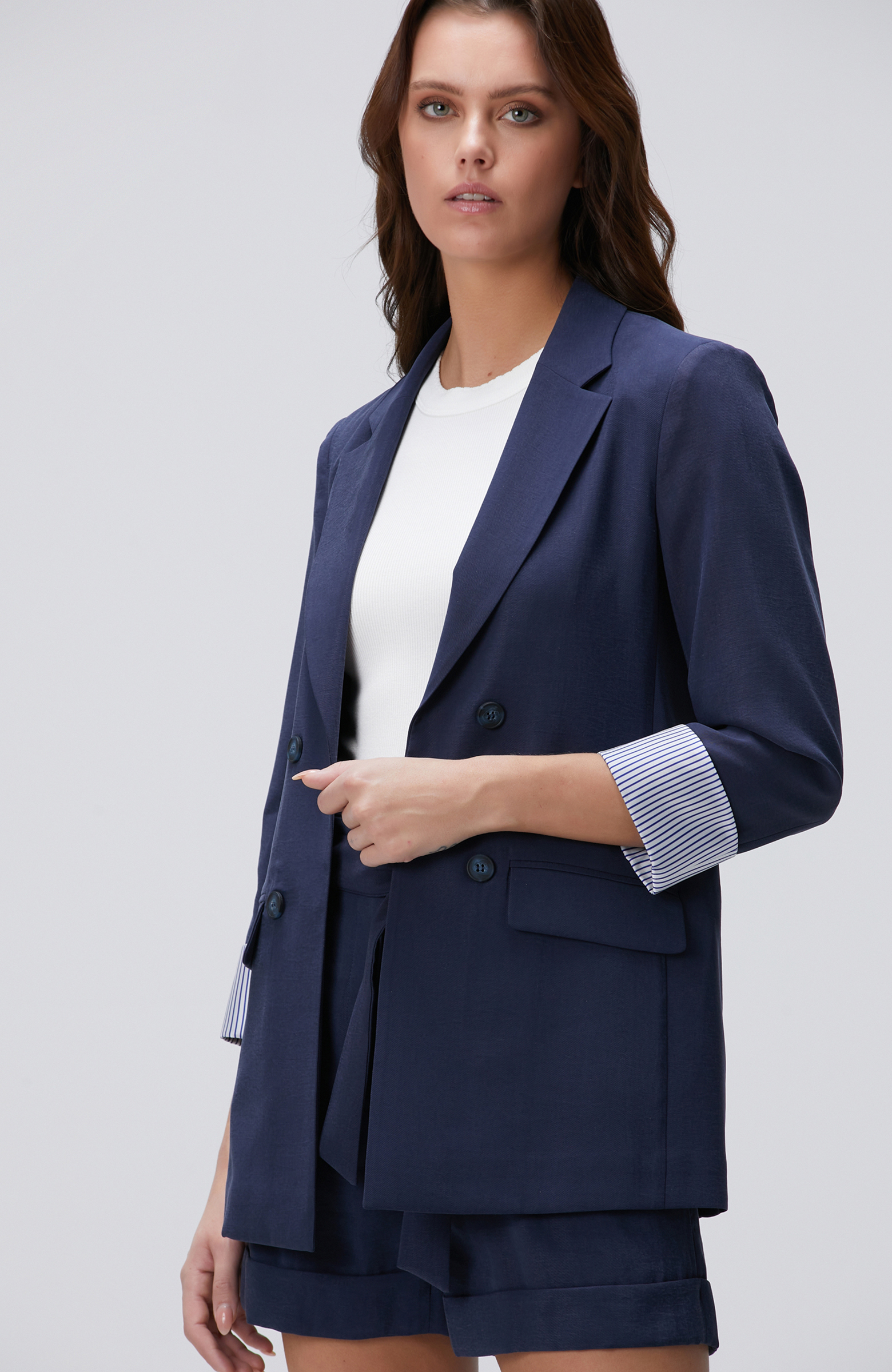 Lacivert Kol Ucu Desenli Astar Detaylı Ceket