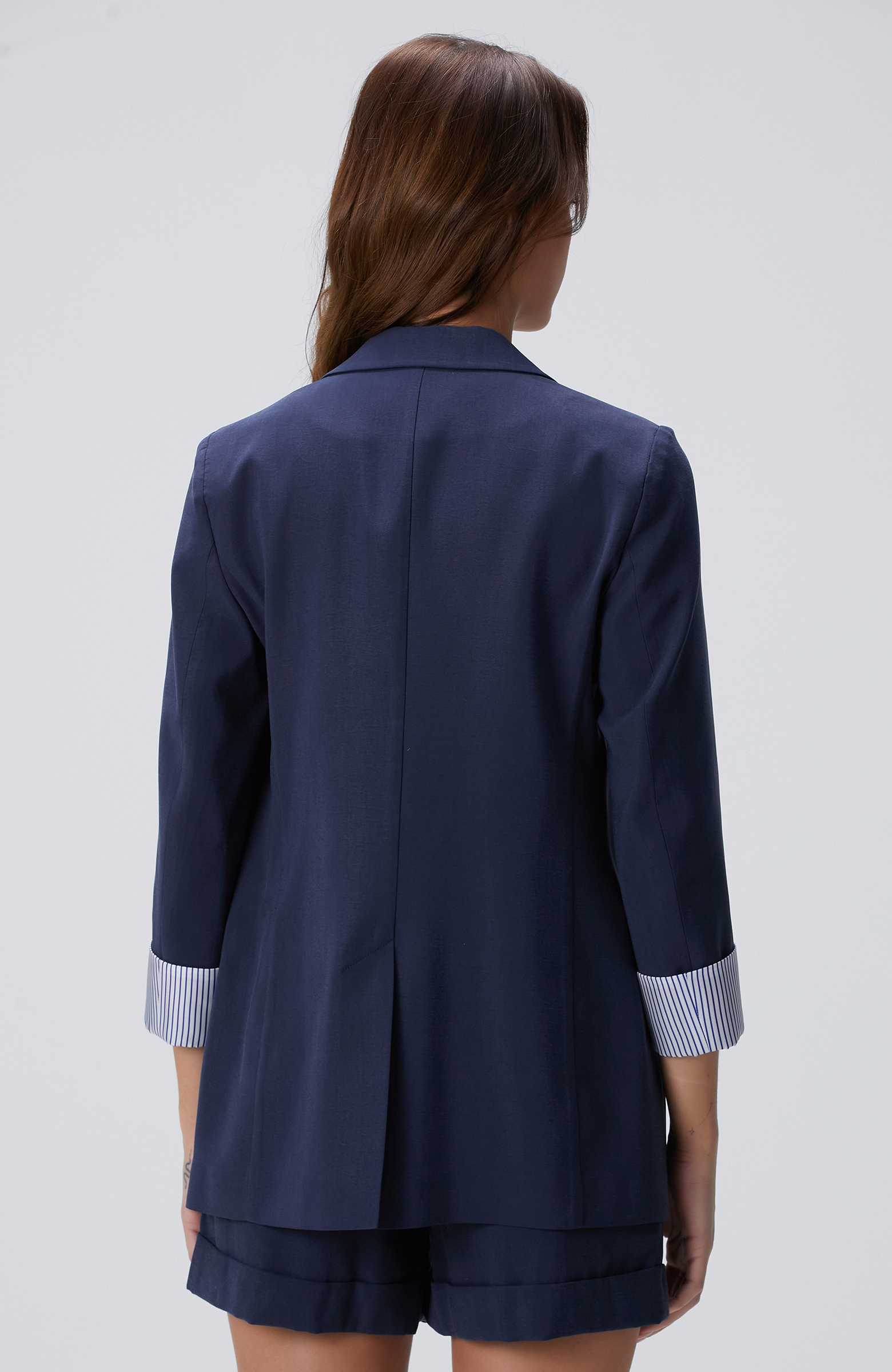 Lacivert Kol Ucu Desenli Astar Detaylı Ceket